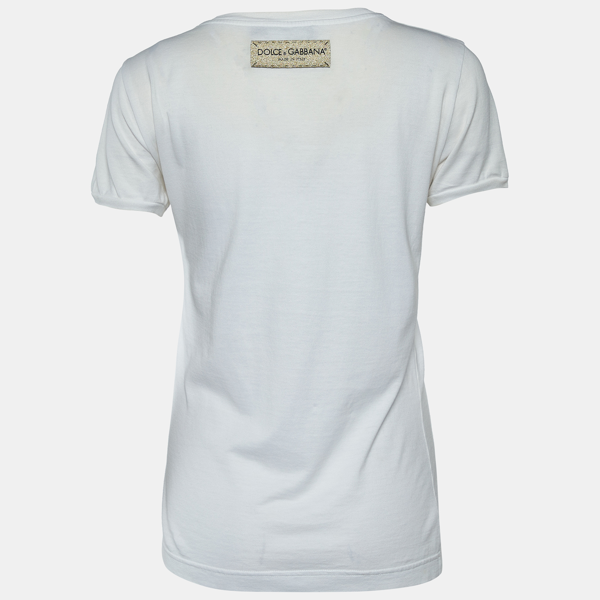 

Dolce & Gabbana White Heart & Logo Printed Cotton T-Shirt