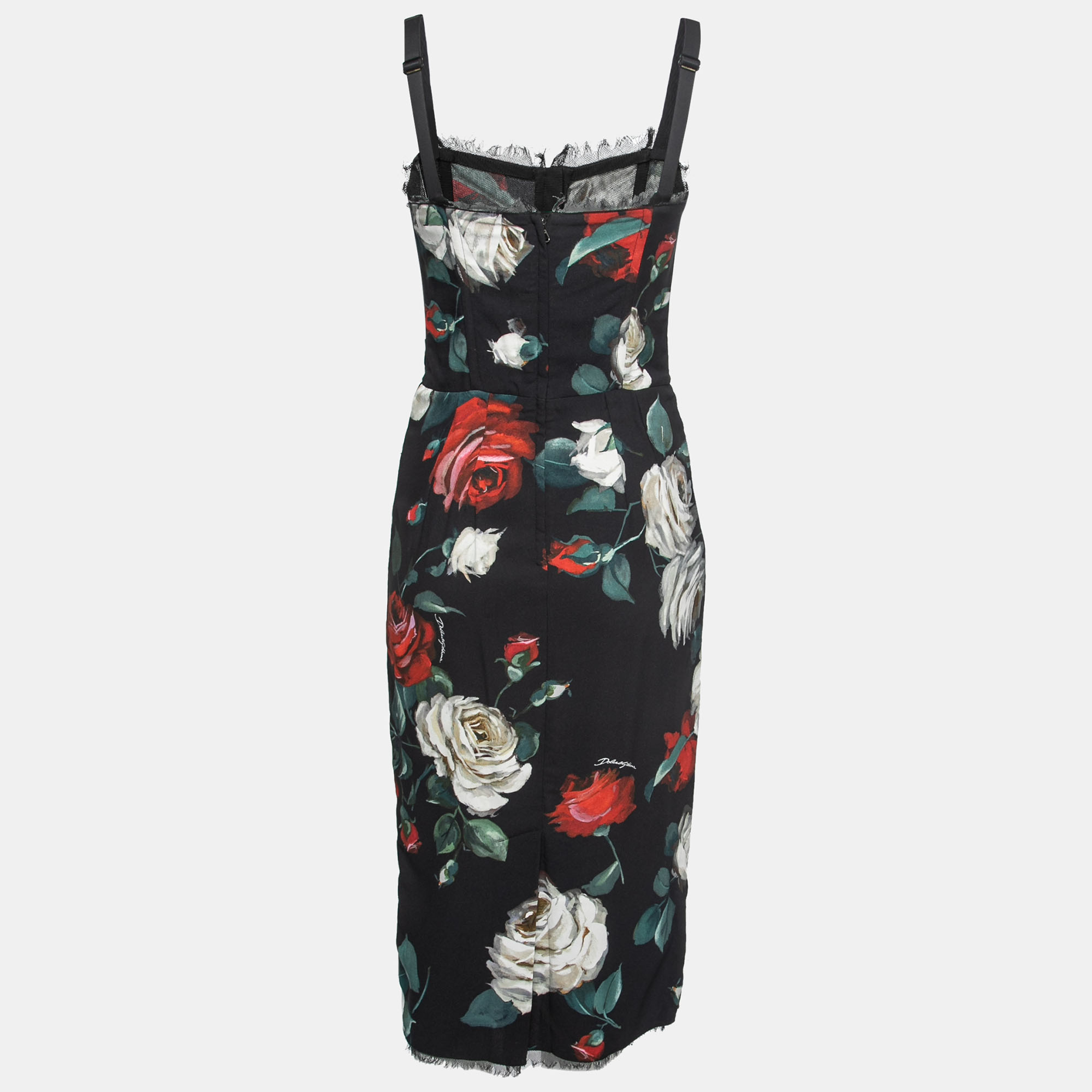 

Dolce & Gabbana Black Floral Printed Bustier Midi Dress