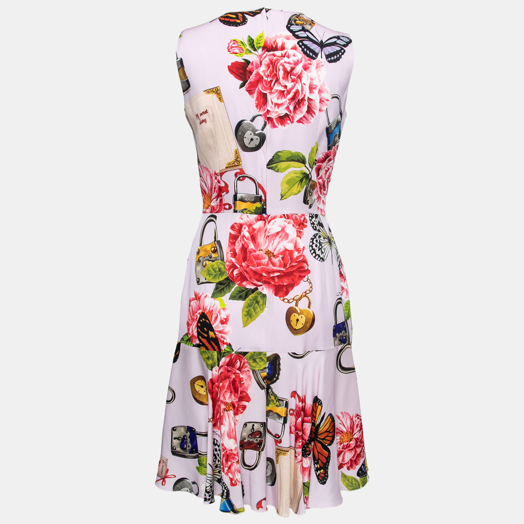 

Dolce & Gabbana Pink Butterfly Locket Print Silk Midi Dress