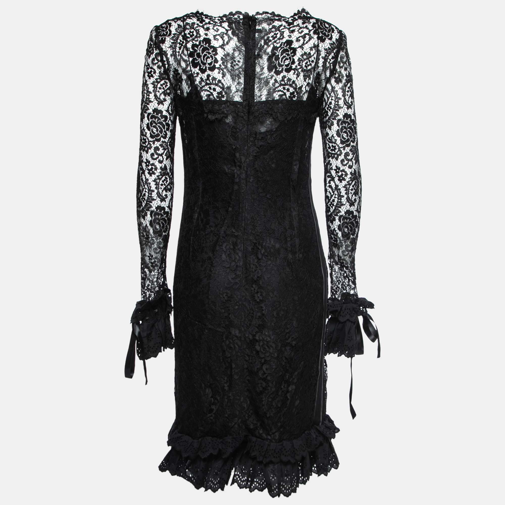 

Dolce & Gabbana Black Lace & Eyelet Ruffle Trimmed Dress