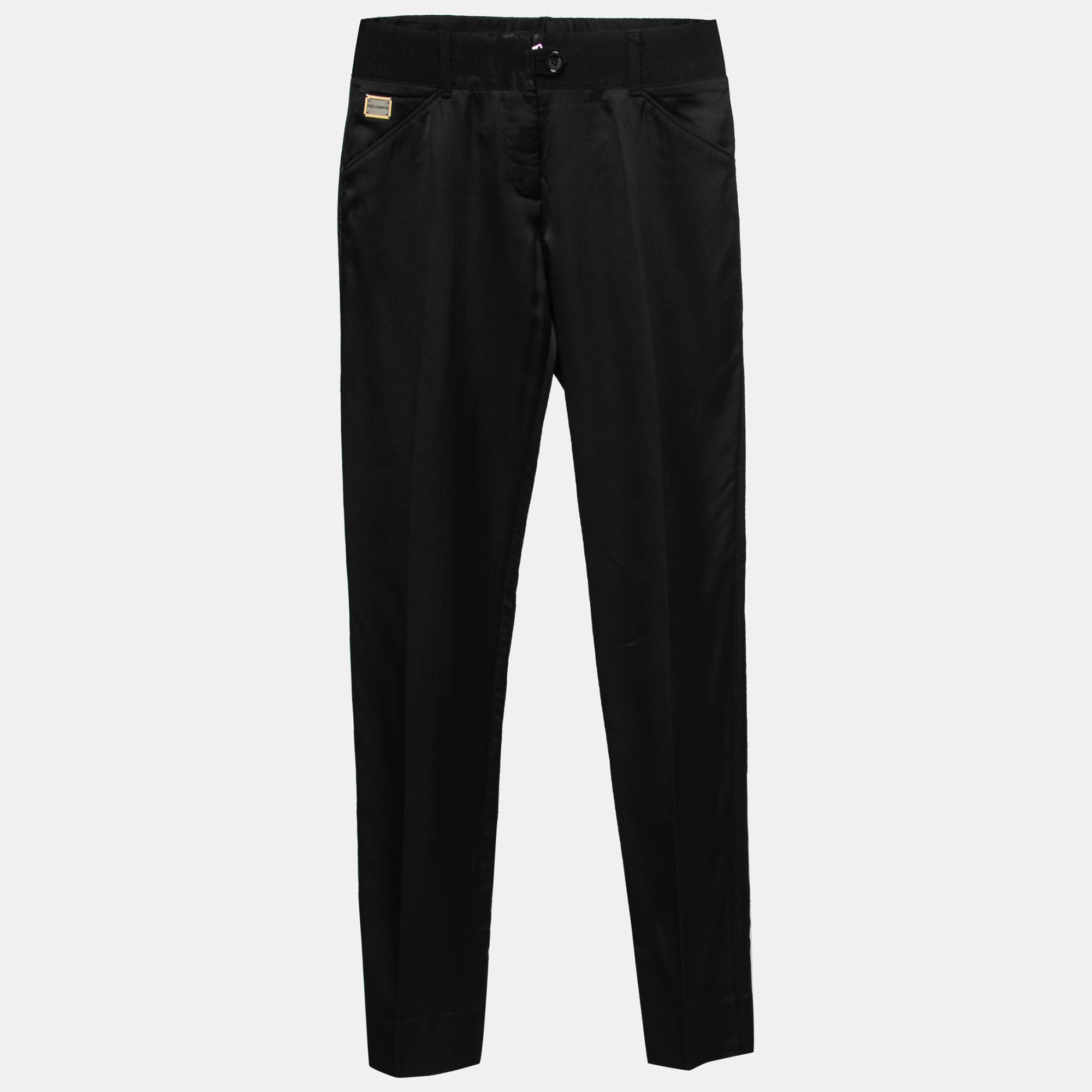 Pre-owned Dolce & Gabbana Black Satin Wool Tailored Pants S