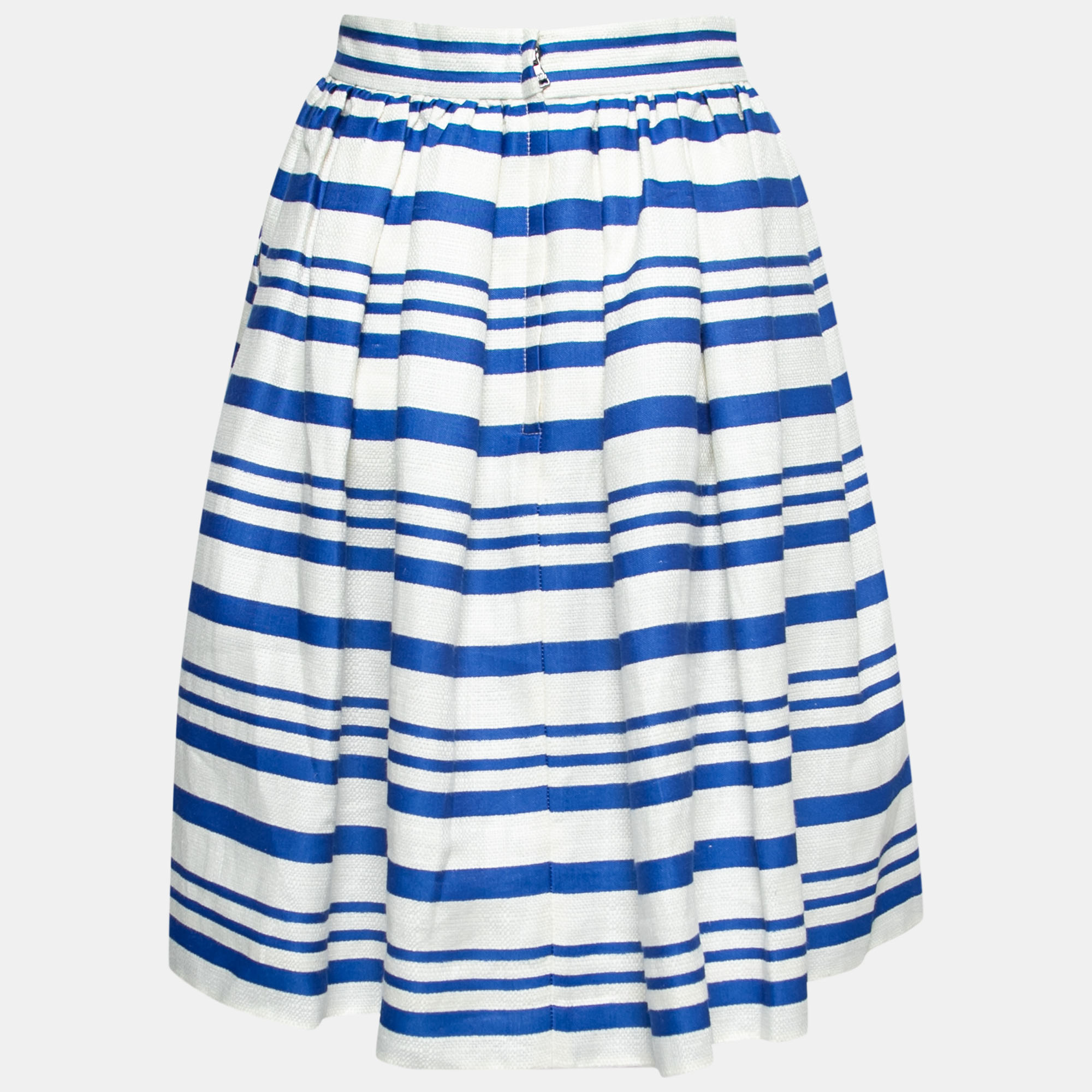 

Dolce & Gabbana White & Blue Striped Linen Flared Skirt