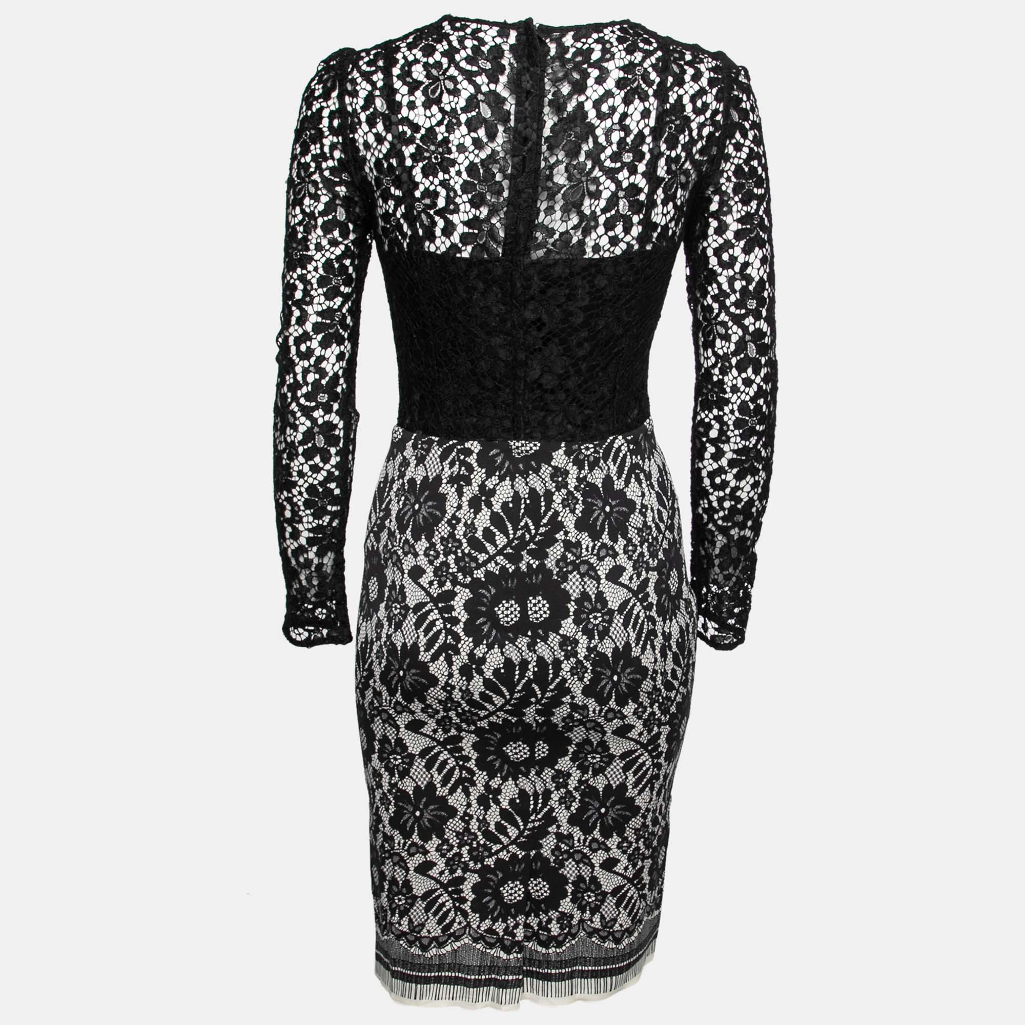 

Dolce & Gabbana Black Printed Jersey & Lace Midi Dress