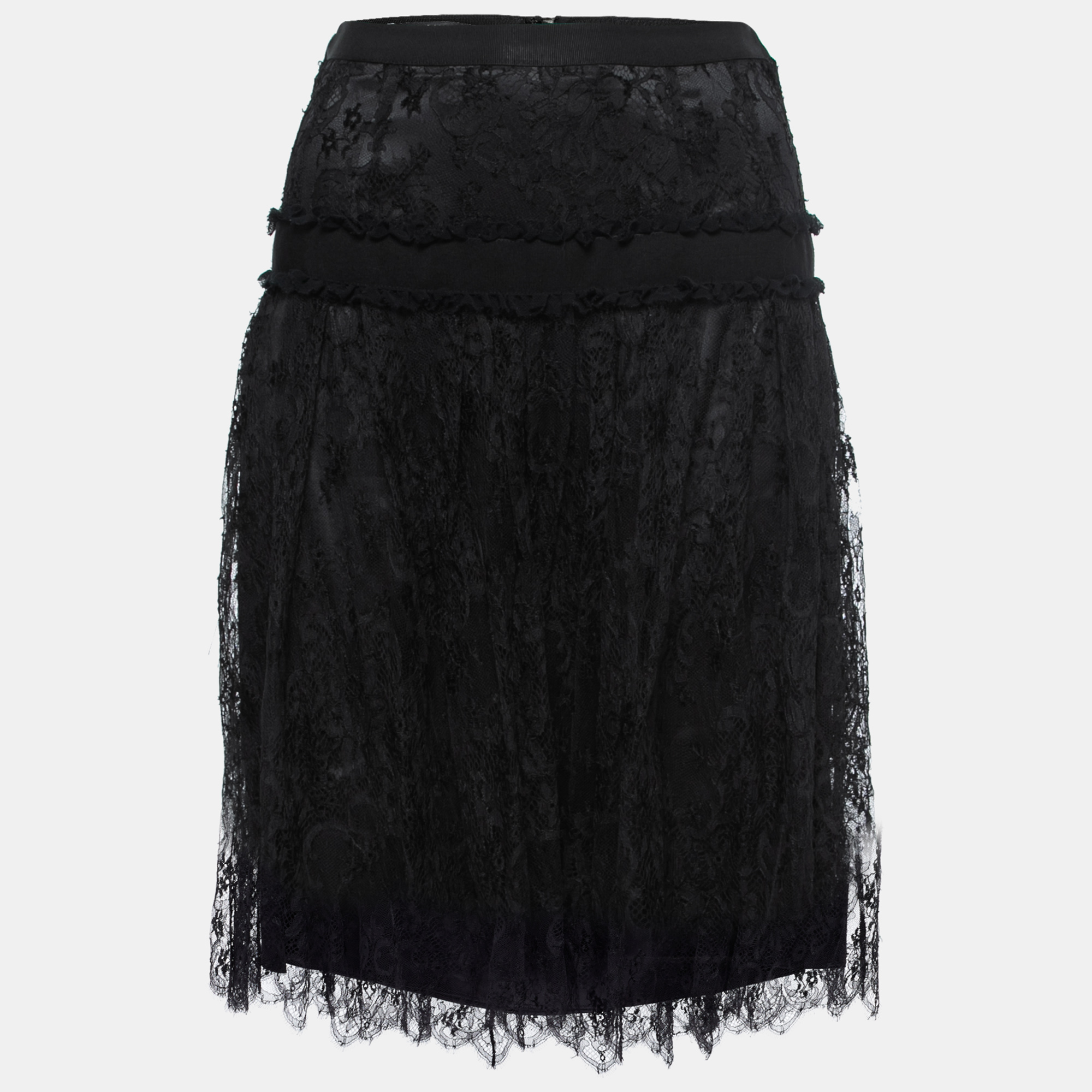 Pre-owned Dolce & Gabbana Black Lace Midi Skirt S