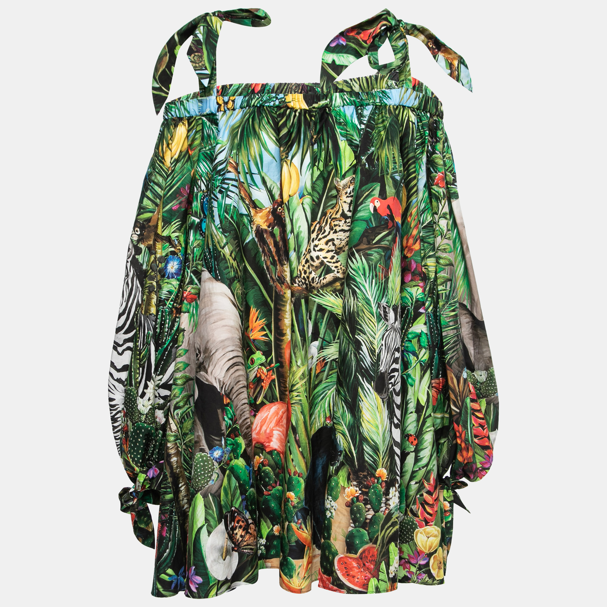 

Dolce & Gabbana Green Tropical Print Cotton Off-Shoulder Mini Dress