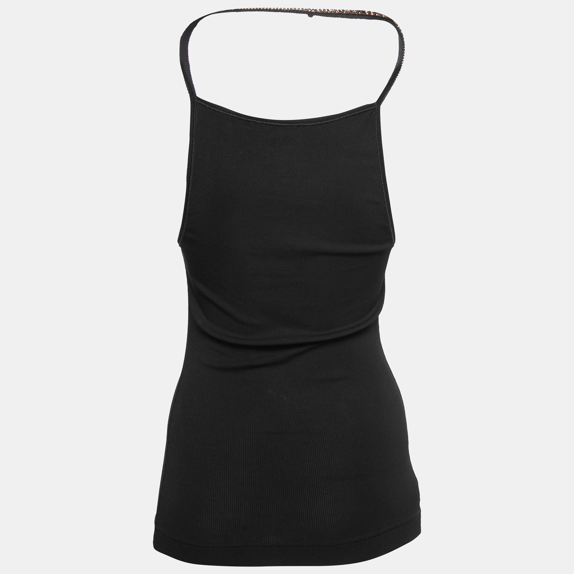 

Dolce & Gabbana Black Ribbed Jersey Embellished Strappy Top