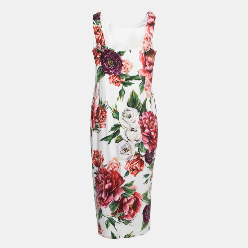 

Dolce & Gabbana White Floral Printed Crepe Midi Dress