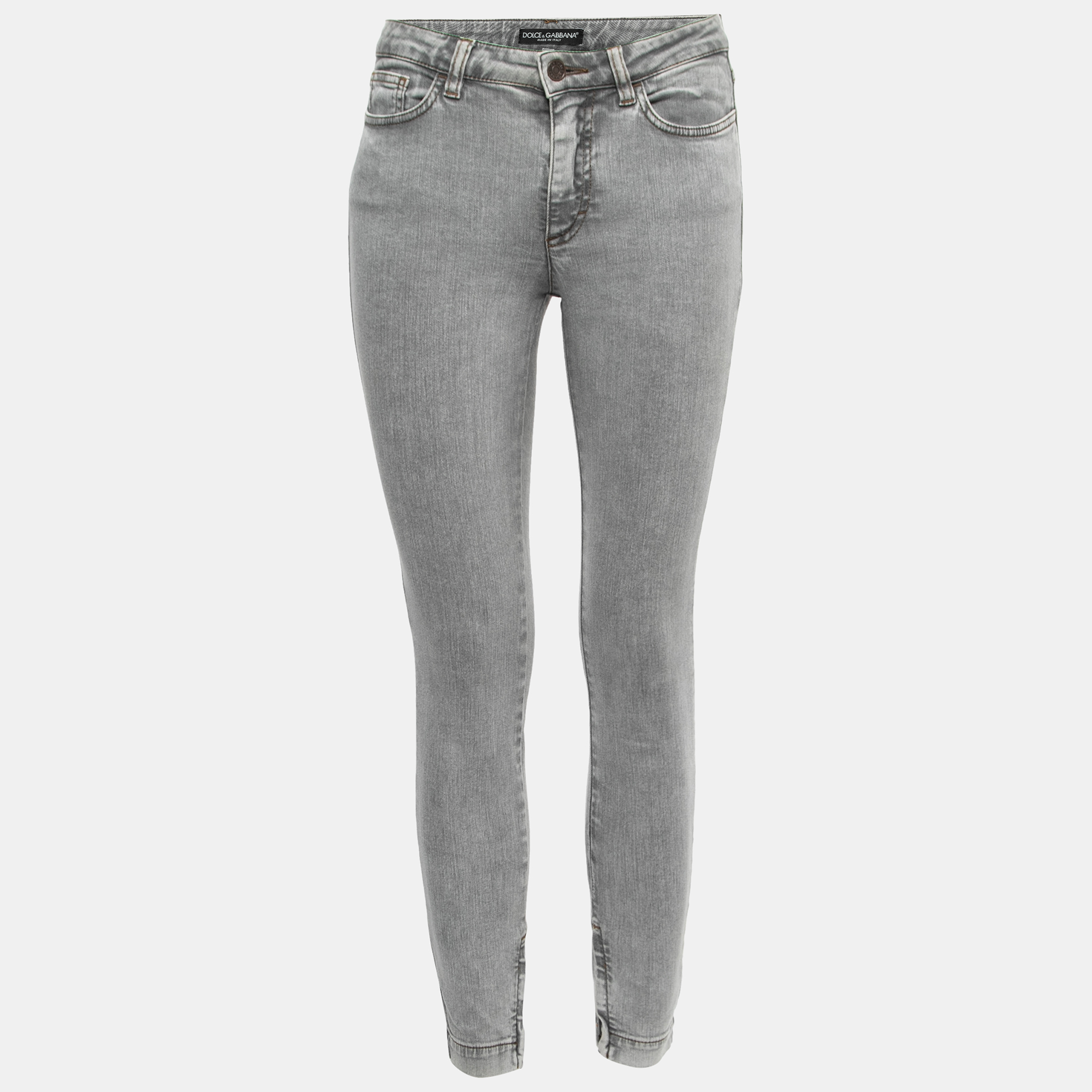 Pre Owned Dolce & Gabbana Grey Denim Zipped Hem Detail Audrey Jeans S Waist 26"