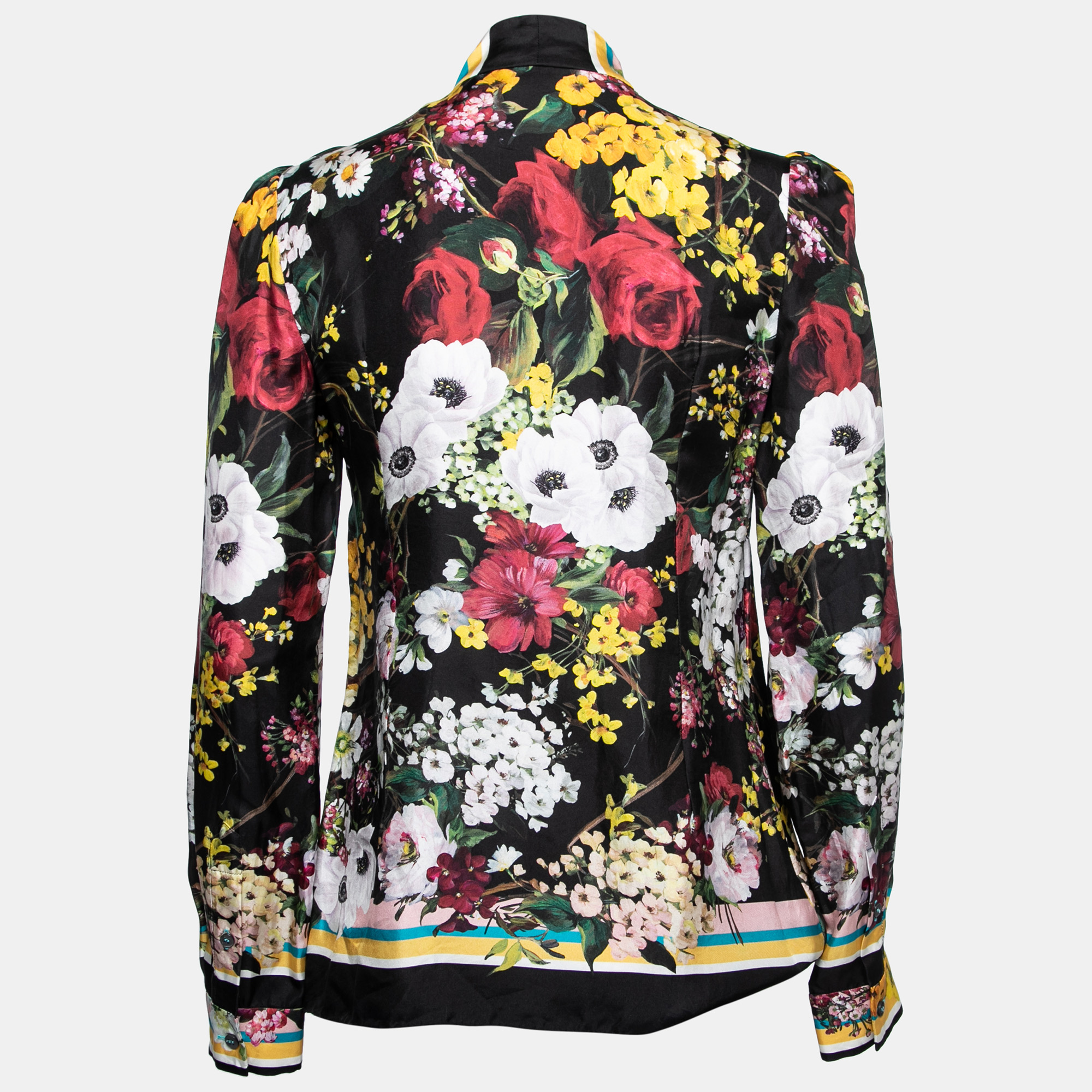 

Dolce & Gabbana Black Floral Printed Silk Neck Tie Shirt