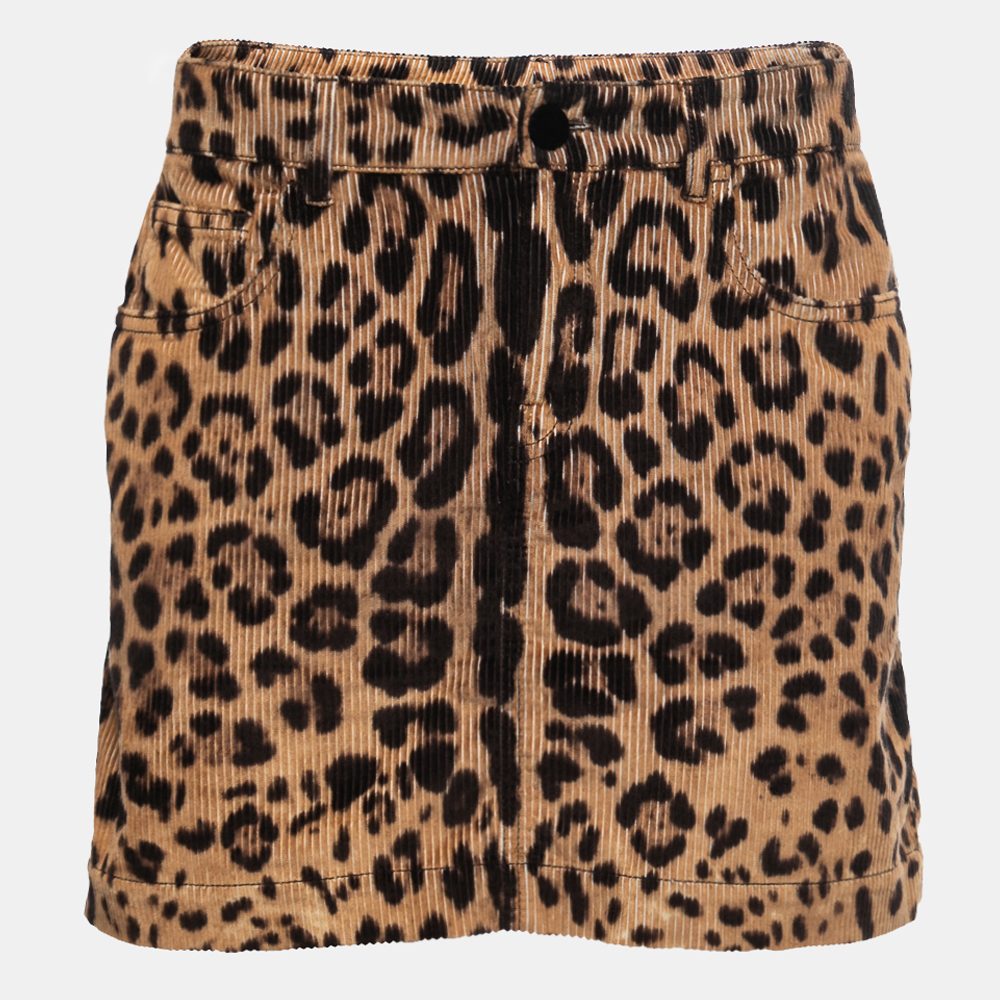 Pre-owned Dolce & Gabbana Beige Animal Print Corduroy Mini Skirt M