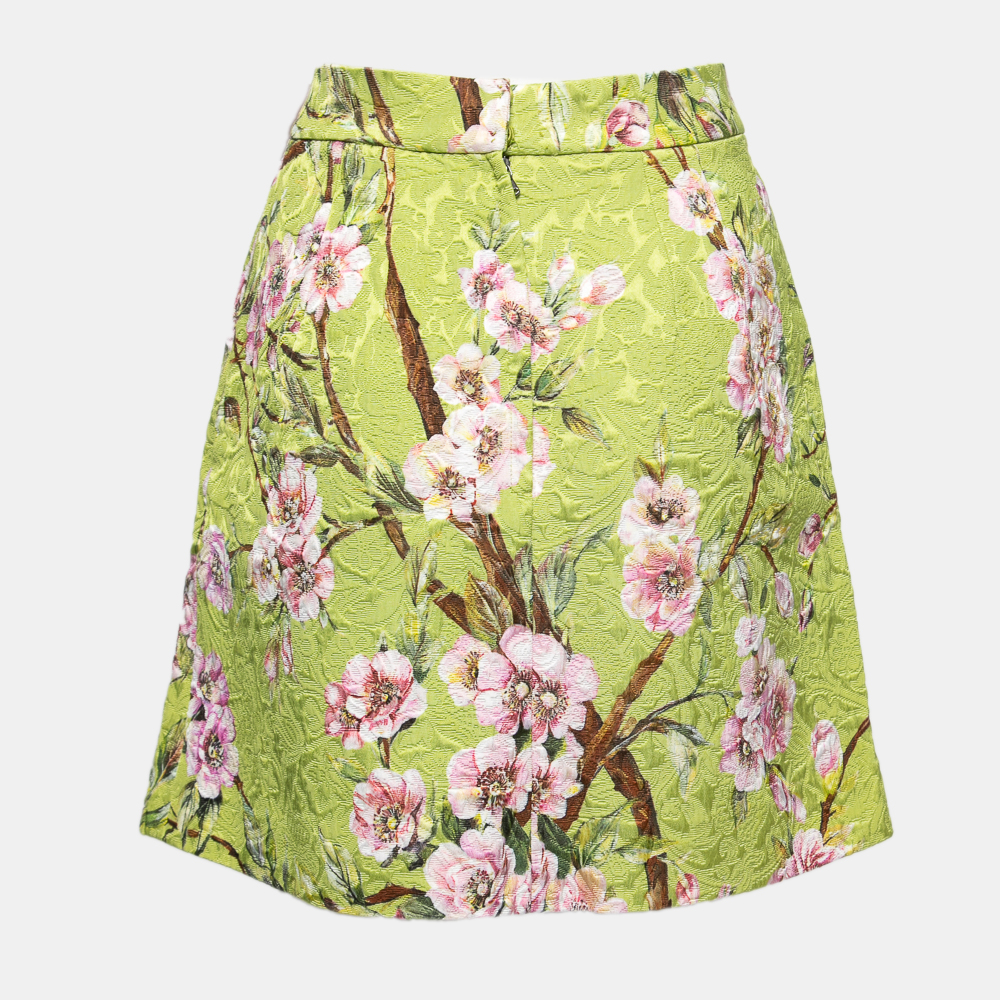 

Dolce & Gabbana Green Floral Printed Jacquard Skirt