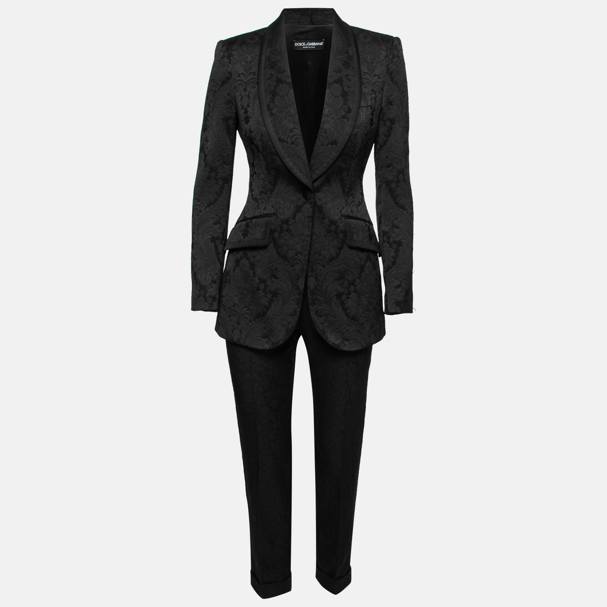 Pre Owned Dolce & Gabbana Black Floral Jacquard Single Breasted Blazer & Pant Suit S
