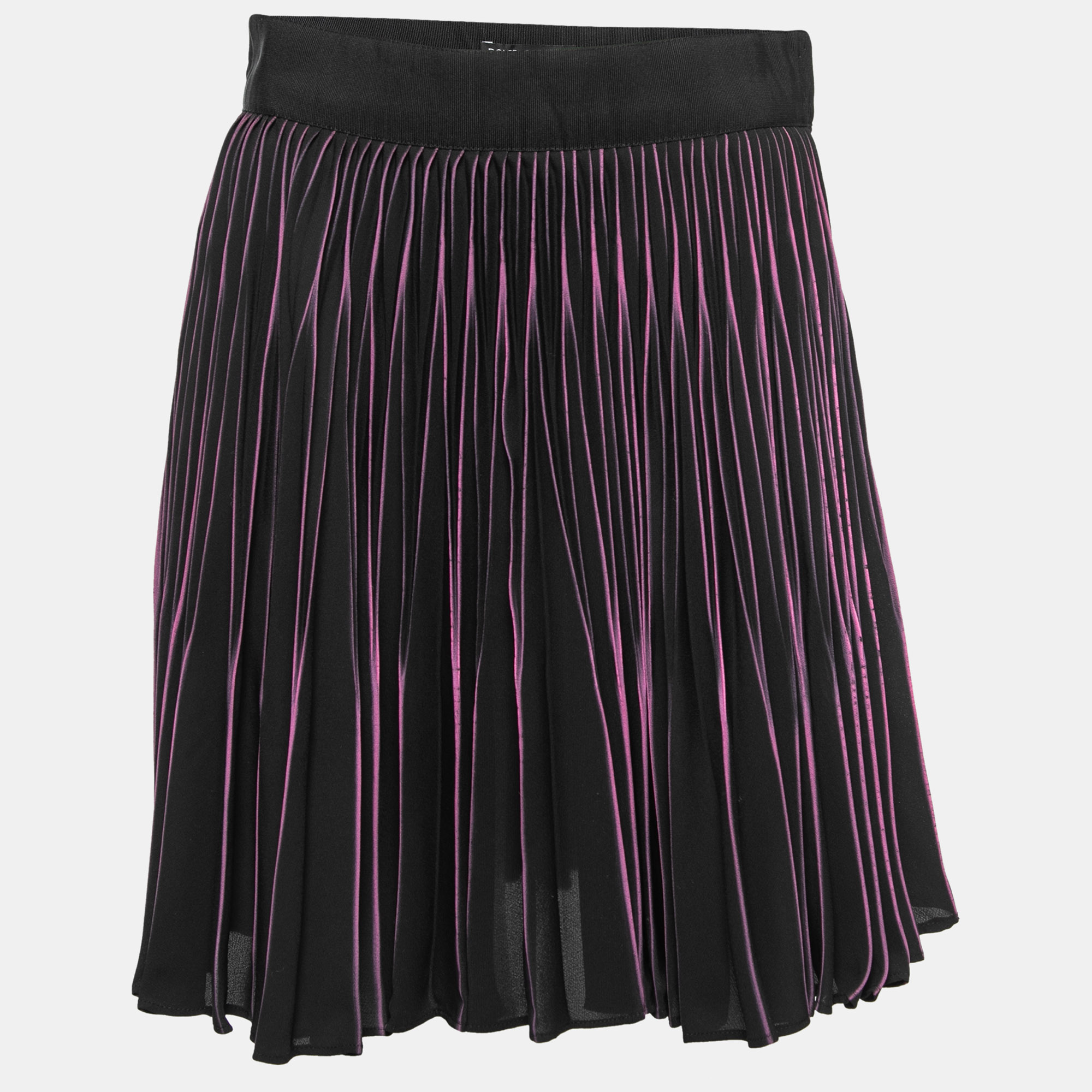 Pre-owned Dolce & Gabbana Black & Purple Crepe Pleated Skirt M