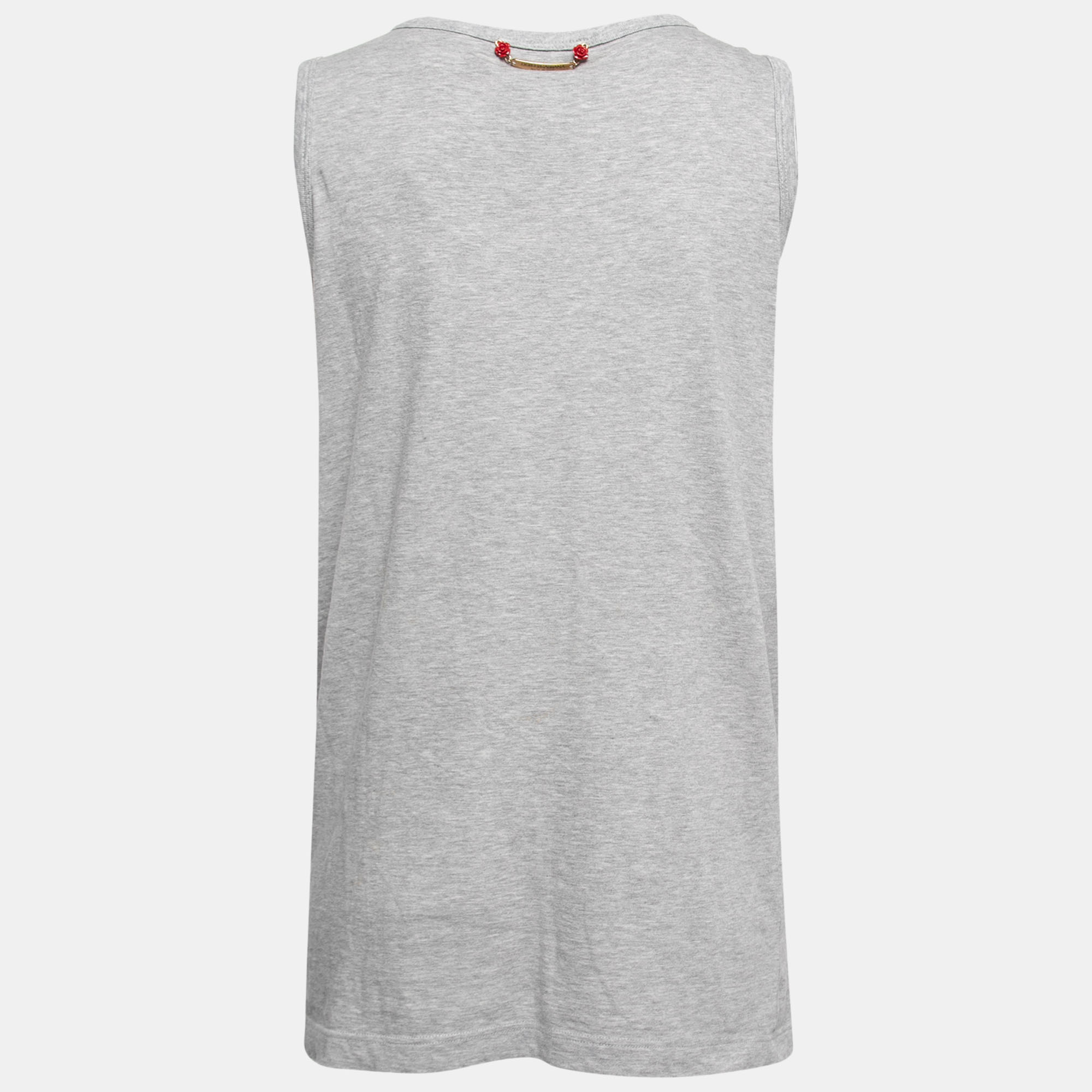 

Dolce & Gabbana Grey Mélange Knit Millennials Print Tank Top