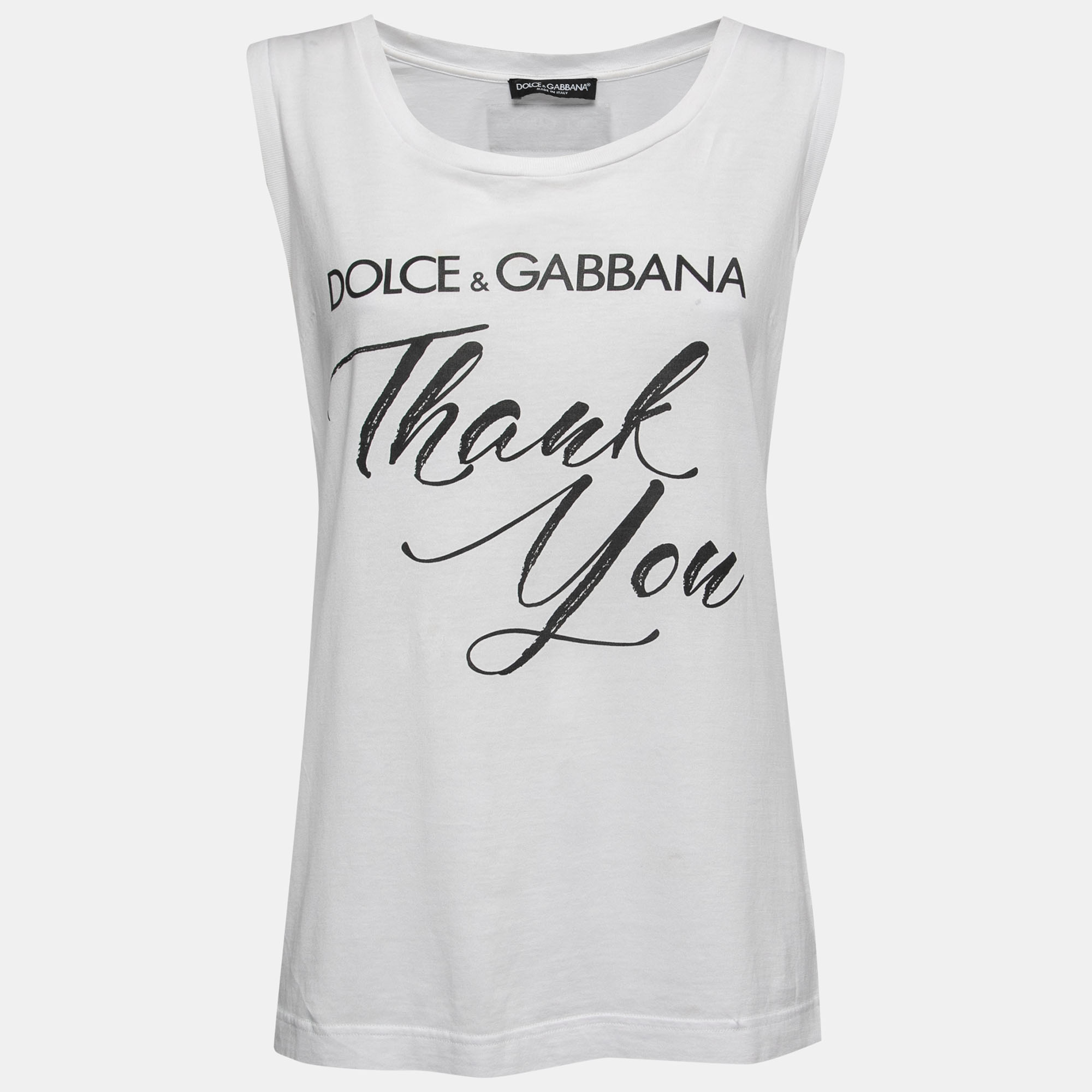 Pre-owned Dolce & Gabbana White Jersey Thank You Print Tank Top S