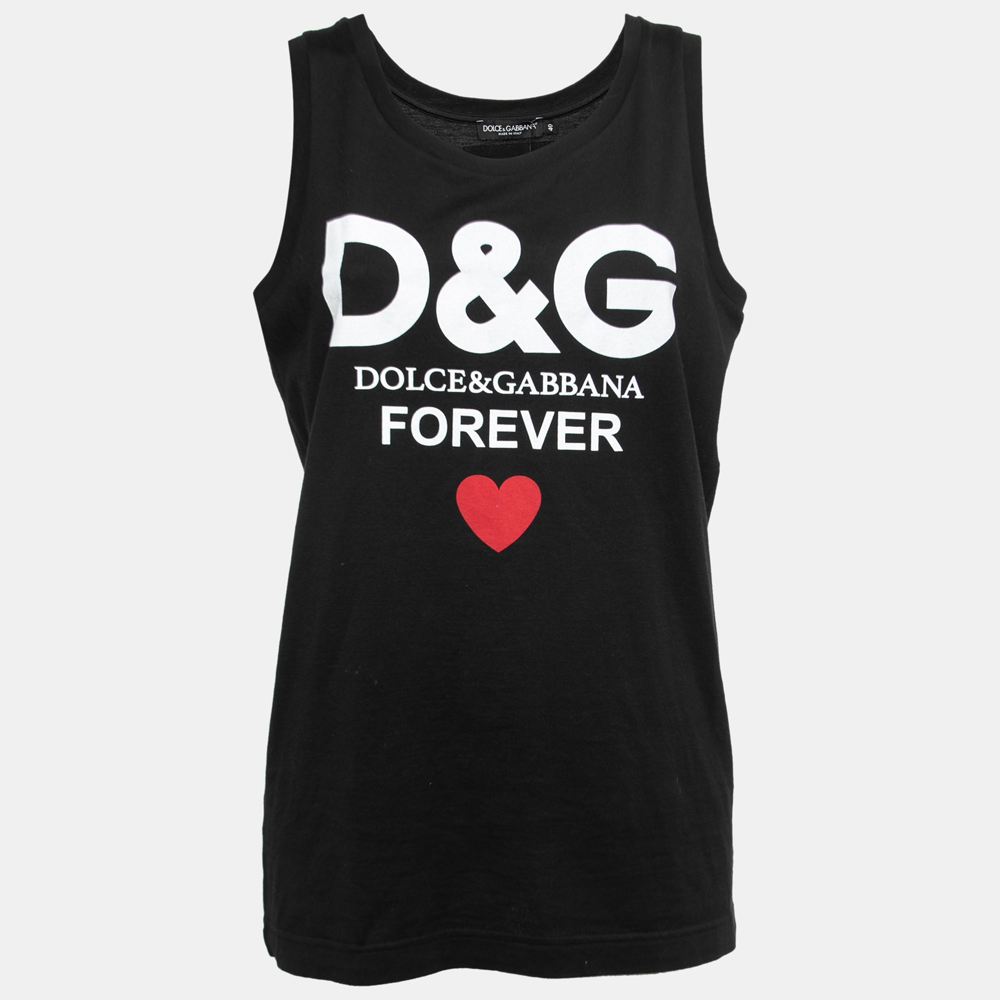 Pre-owned Dolce & Gabbana Black Jersey Forever Print Tank Top S