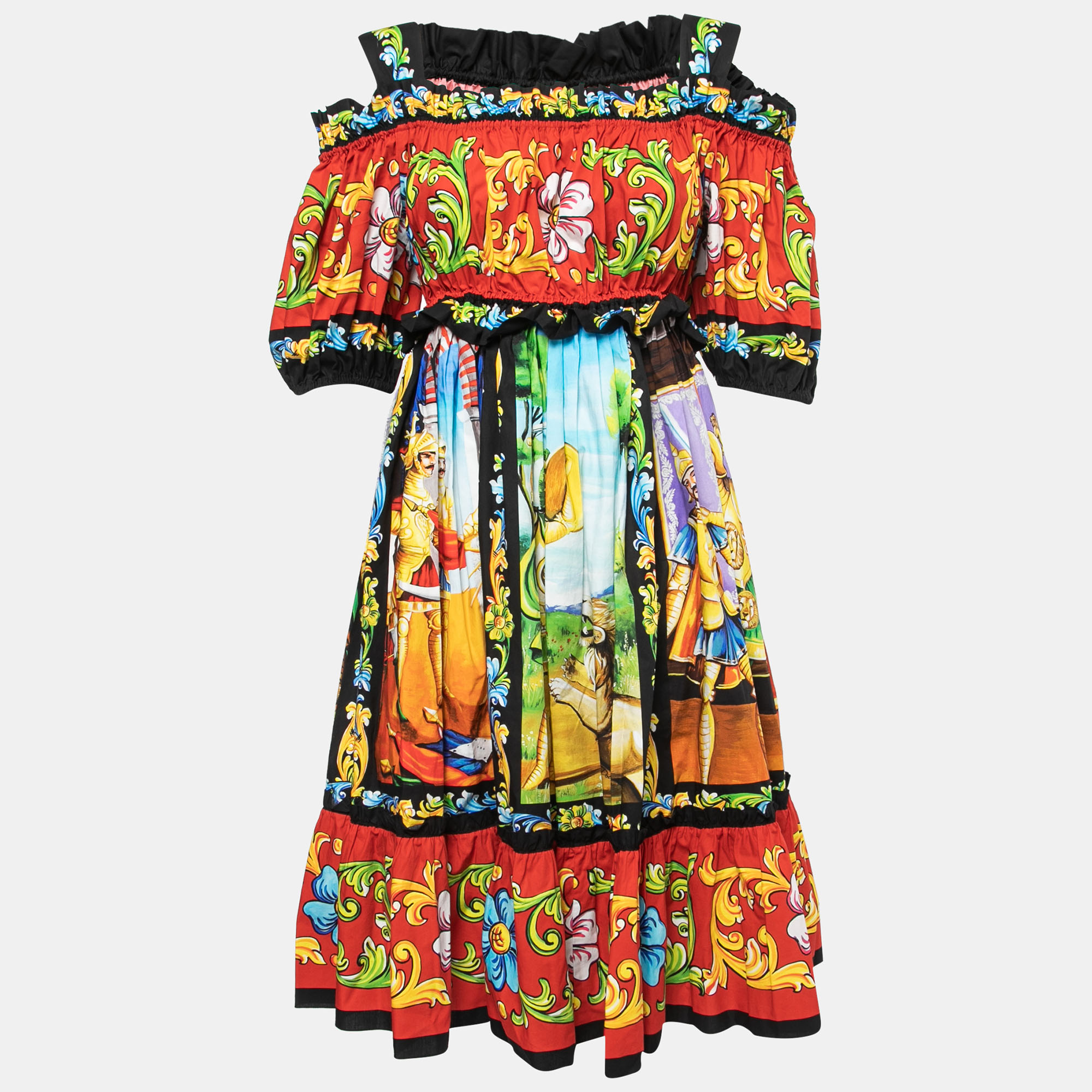 

Dolce & Gabbana Multicolor Printed Cotton Cold Shoulder Dress