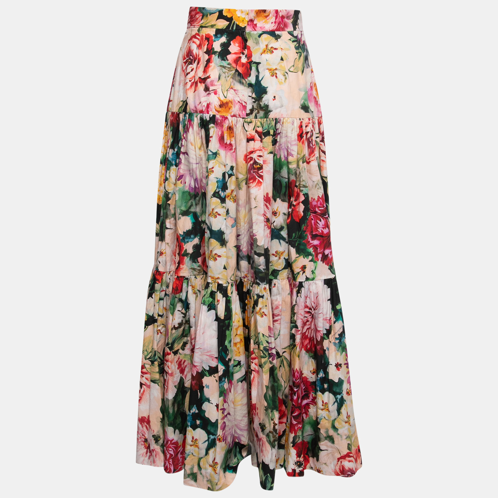 

Dolce & Gabbana Pink Multicolor Floral Printed Cotton Maxi Skirt