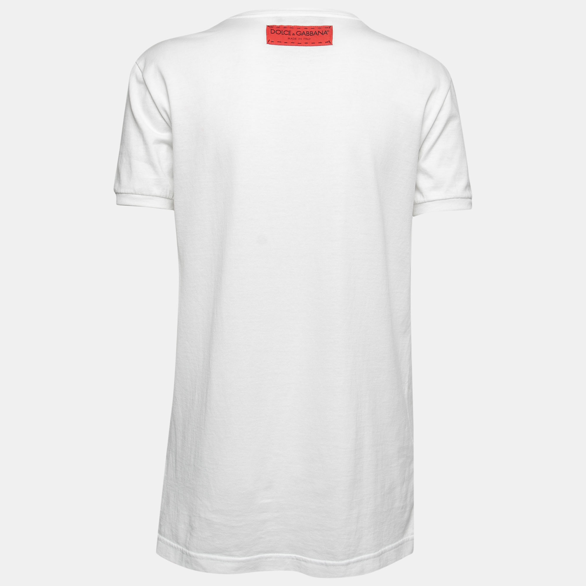 

Dolce & Gabbana White Cotton Fashion Explosion Print Embroidered T-Shirt