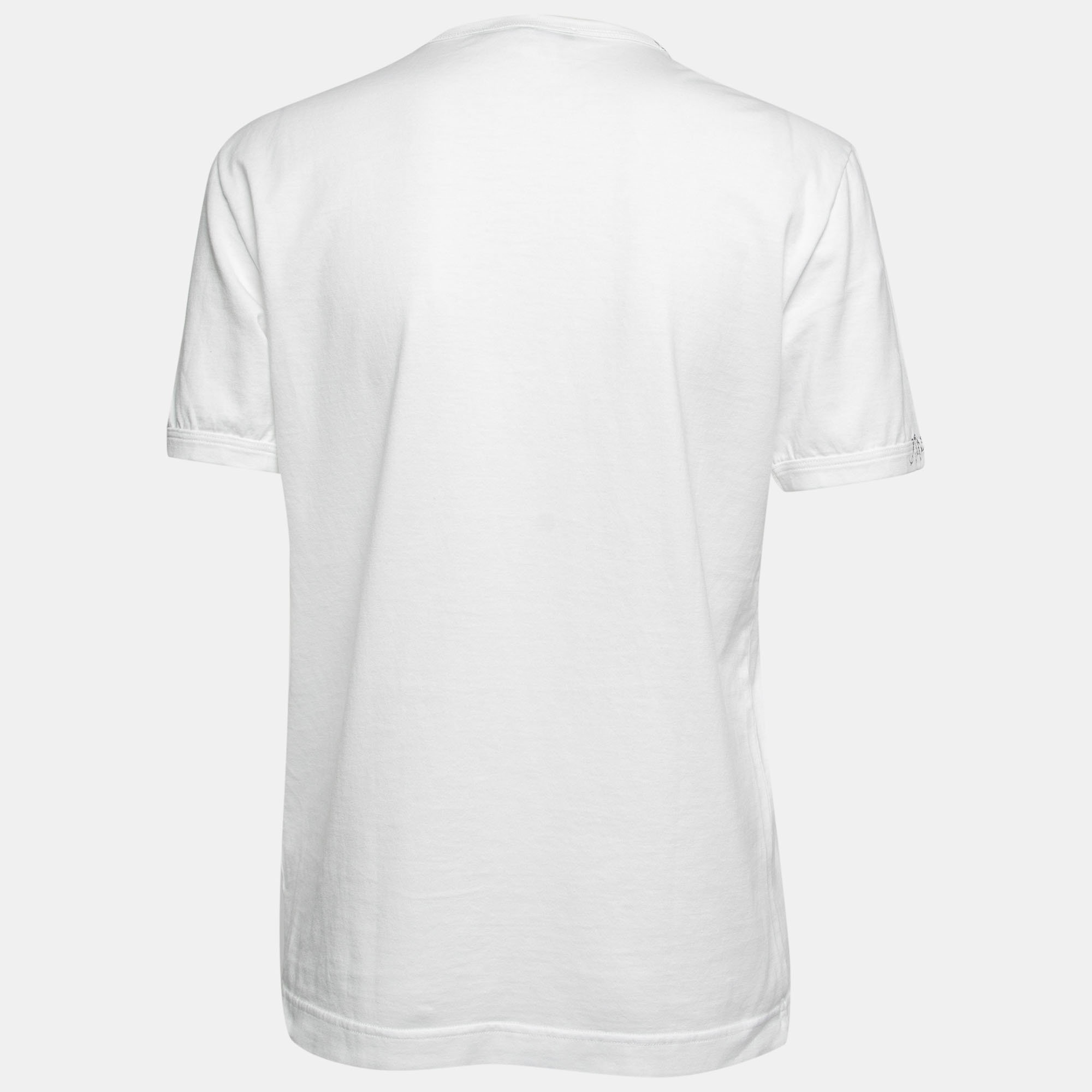 

Dolce & Gabbana White Cotton Embroidered Detail Short Sleeve T-Shirt