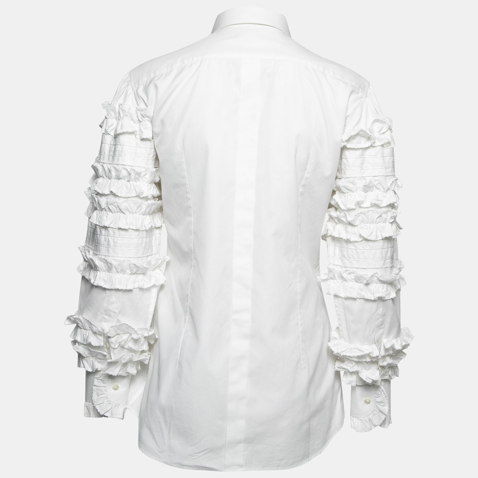 

Dolce & Gabbana White Cotton Poplin Ruffled Button-Front Shirt