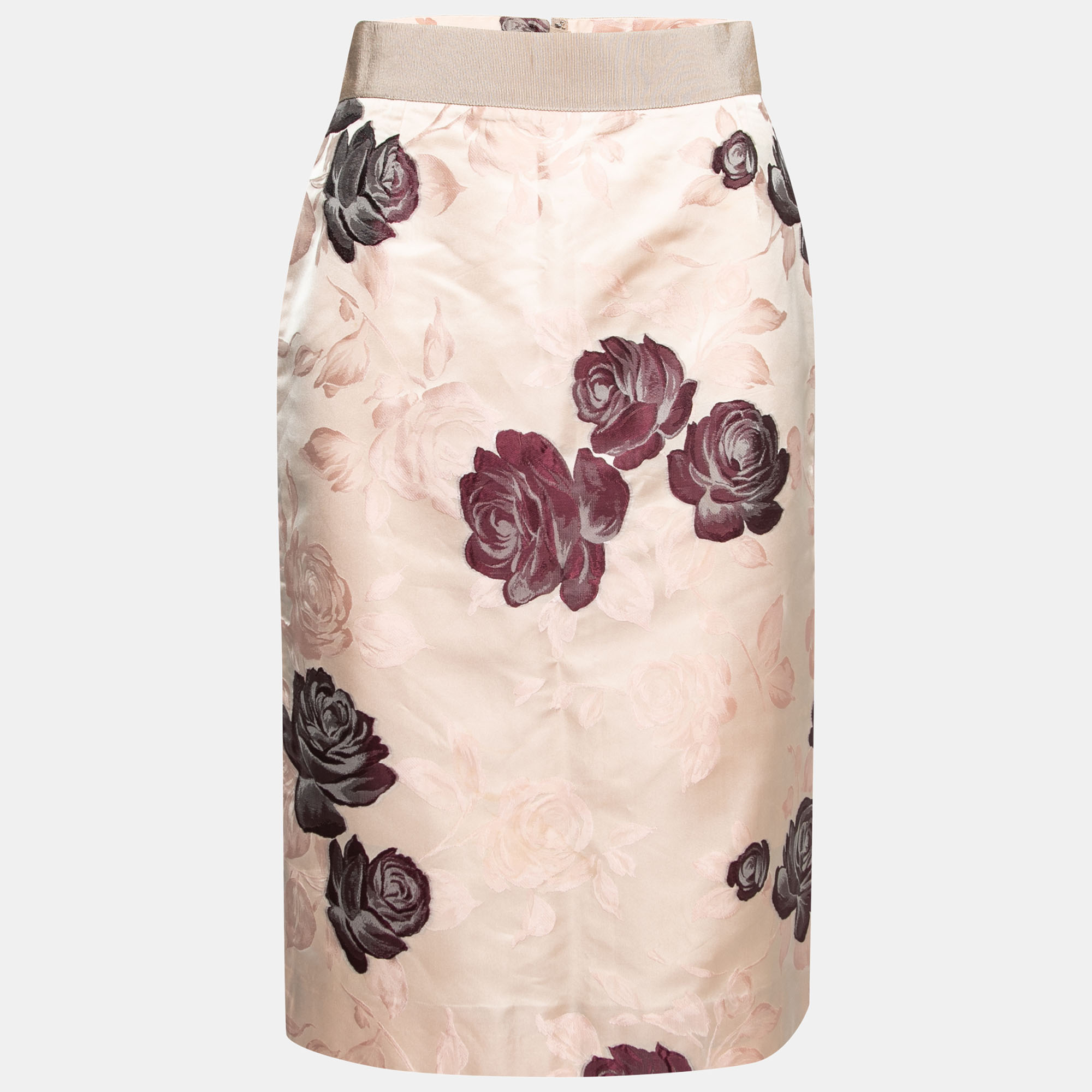 Pre-owned Dolce & Gabbana Light Pink Floral Jacquard Pencil Skirt M