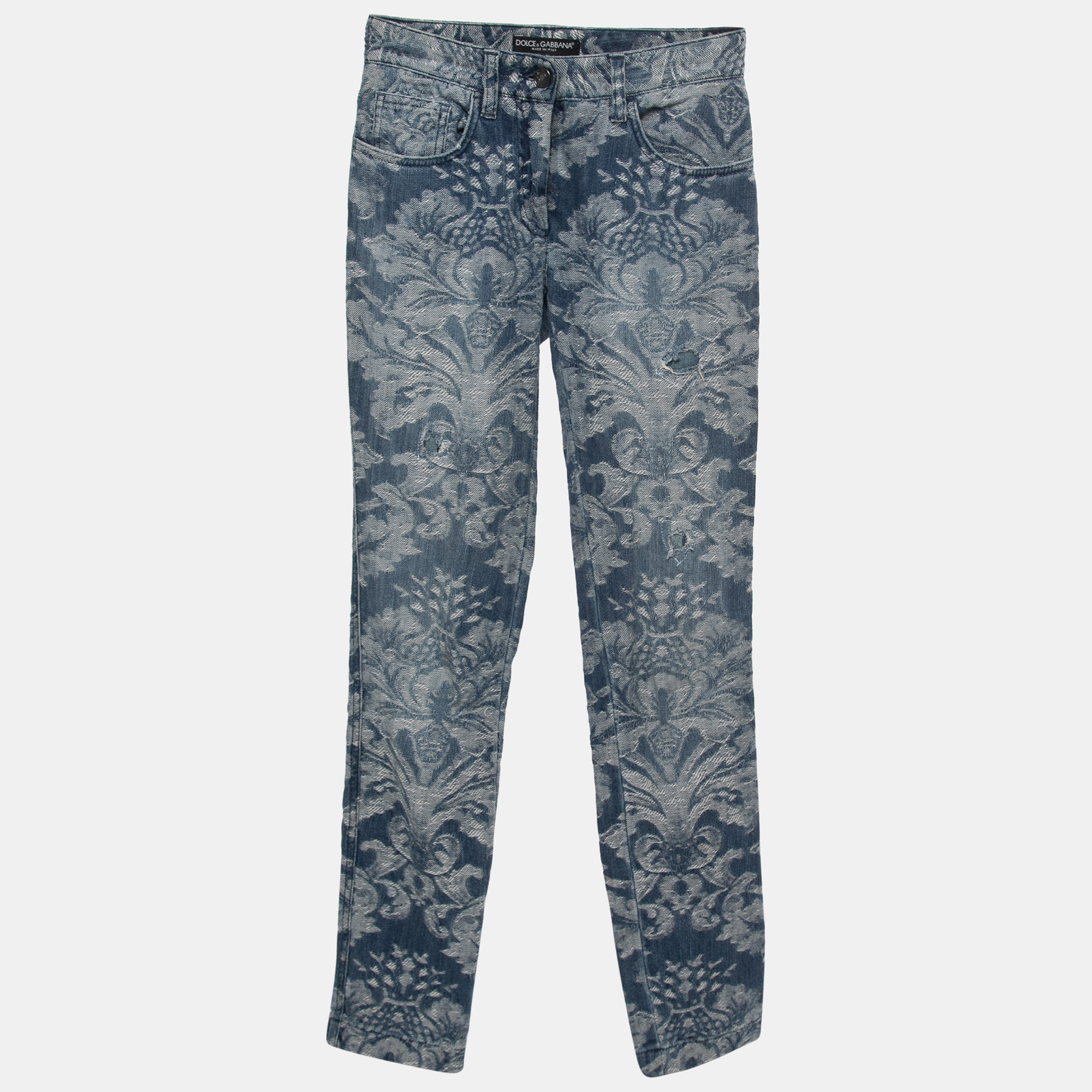 Pre-owned Dolce & Gabbana Blue Jacquard Denim Jeans Xs Waist 24"