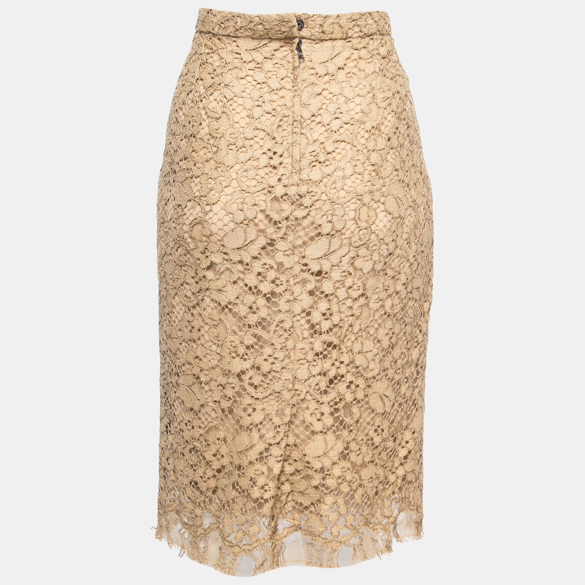 

Dolce & Gabbana Beige Lace Pencil Skirt