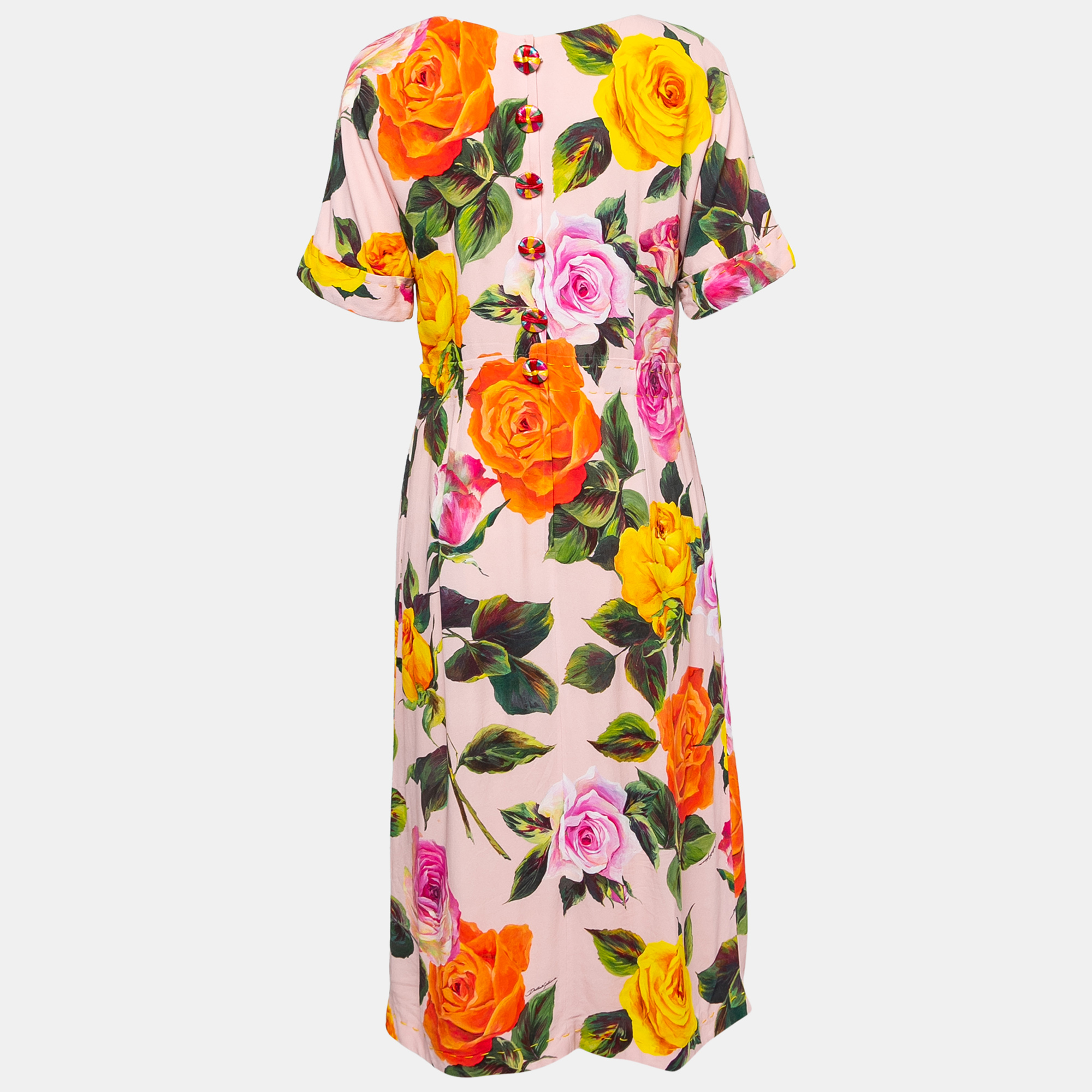 

Dolce & Gabbana Pink Rose Printed Crepe Midi Dress