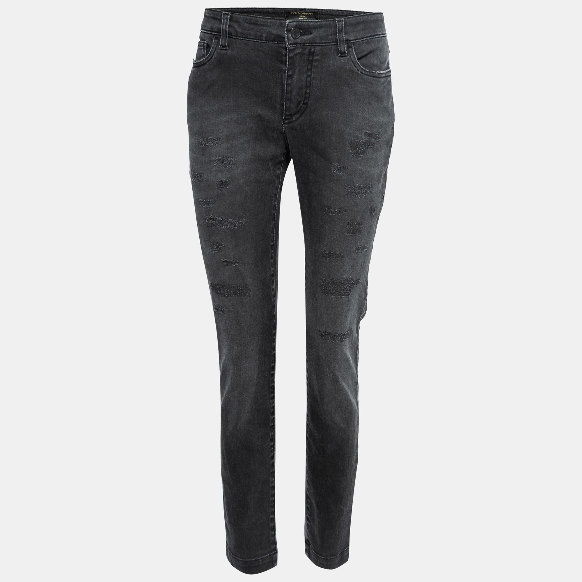Pre-owned Dolce & Gabbana Dark Grey Faded Stretch Denim Jeans L Waist 32"