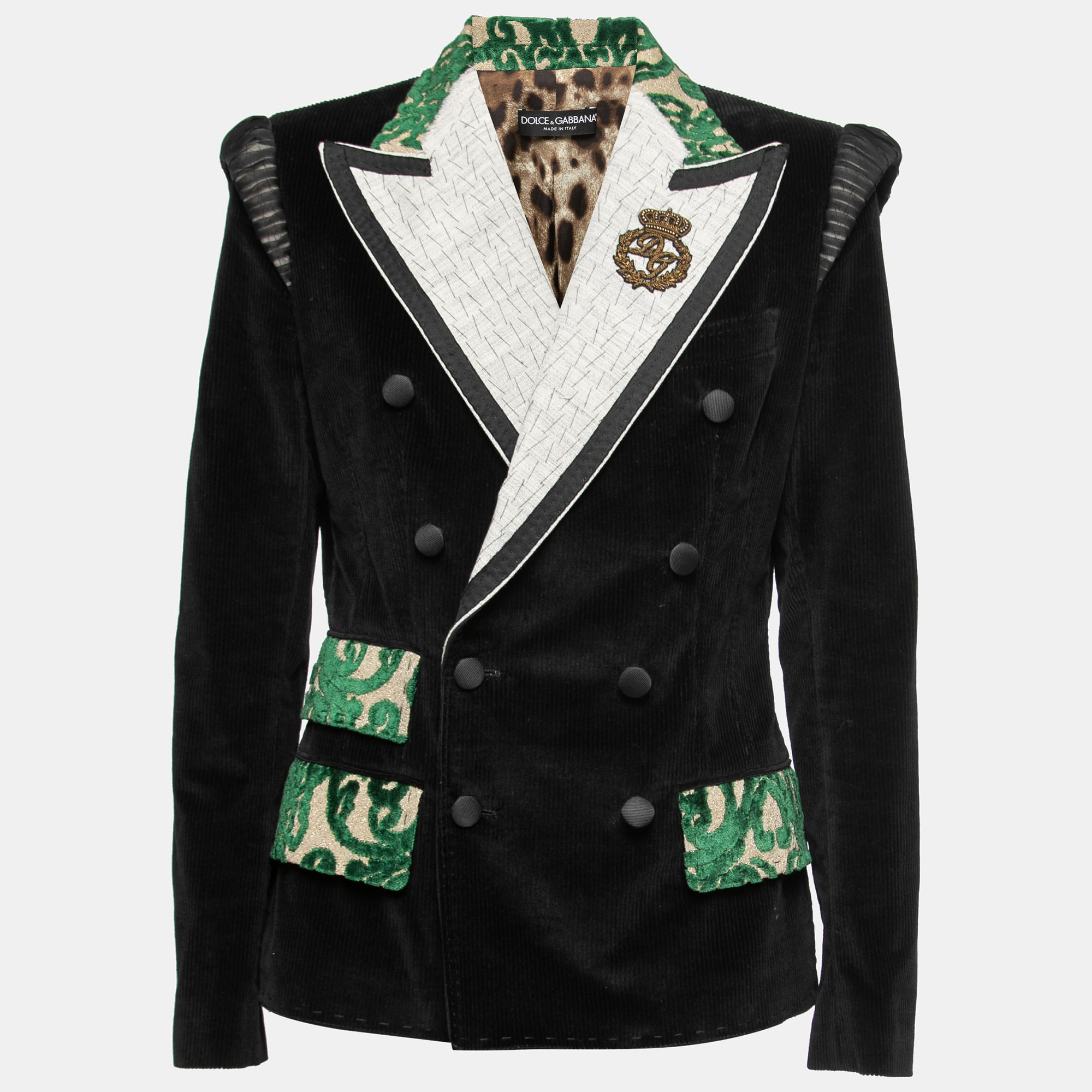 Pre Owned Dolce & Gabbana Black Corduroy Contras Contrast Trimmed Blazer M