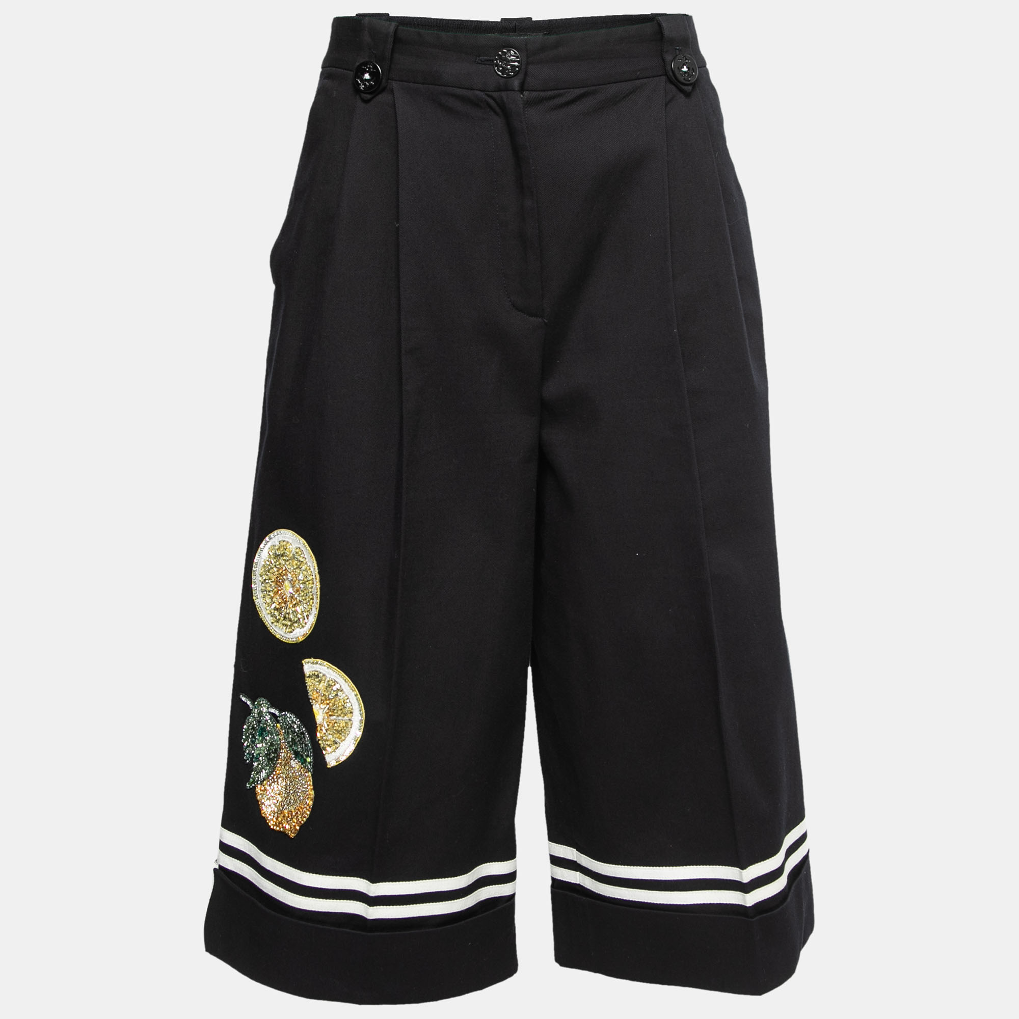 

Dolce & Gabbana Black Cotton Twill Embellished Embroidered Culottes