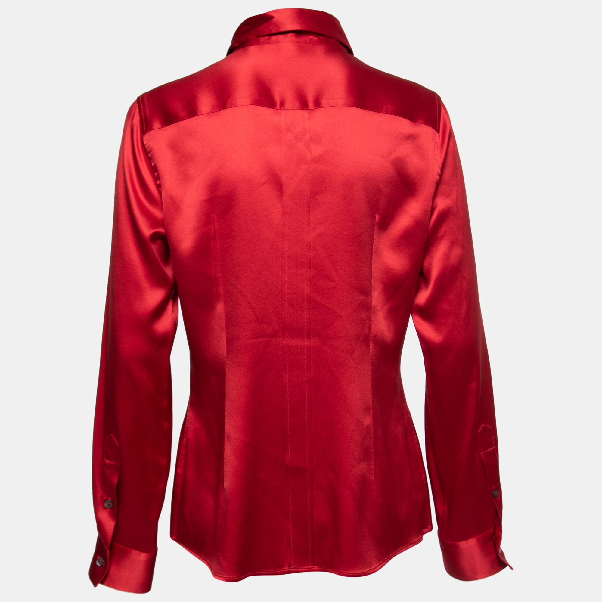 

Dolce & Gabbana Red Stretch Silk Satin Button Front Shirt