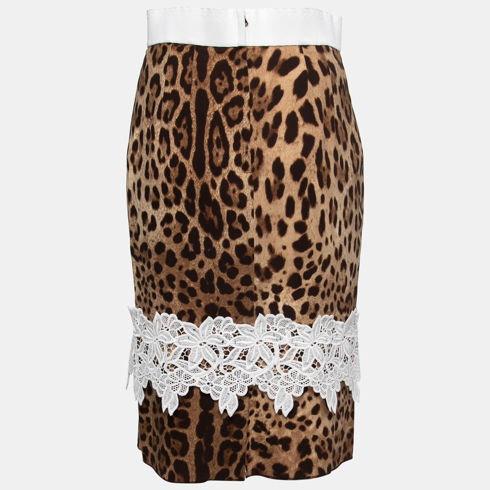 

Dolce & Gabbana Brown Leopard Print Silk Lace Trimmed Skirt