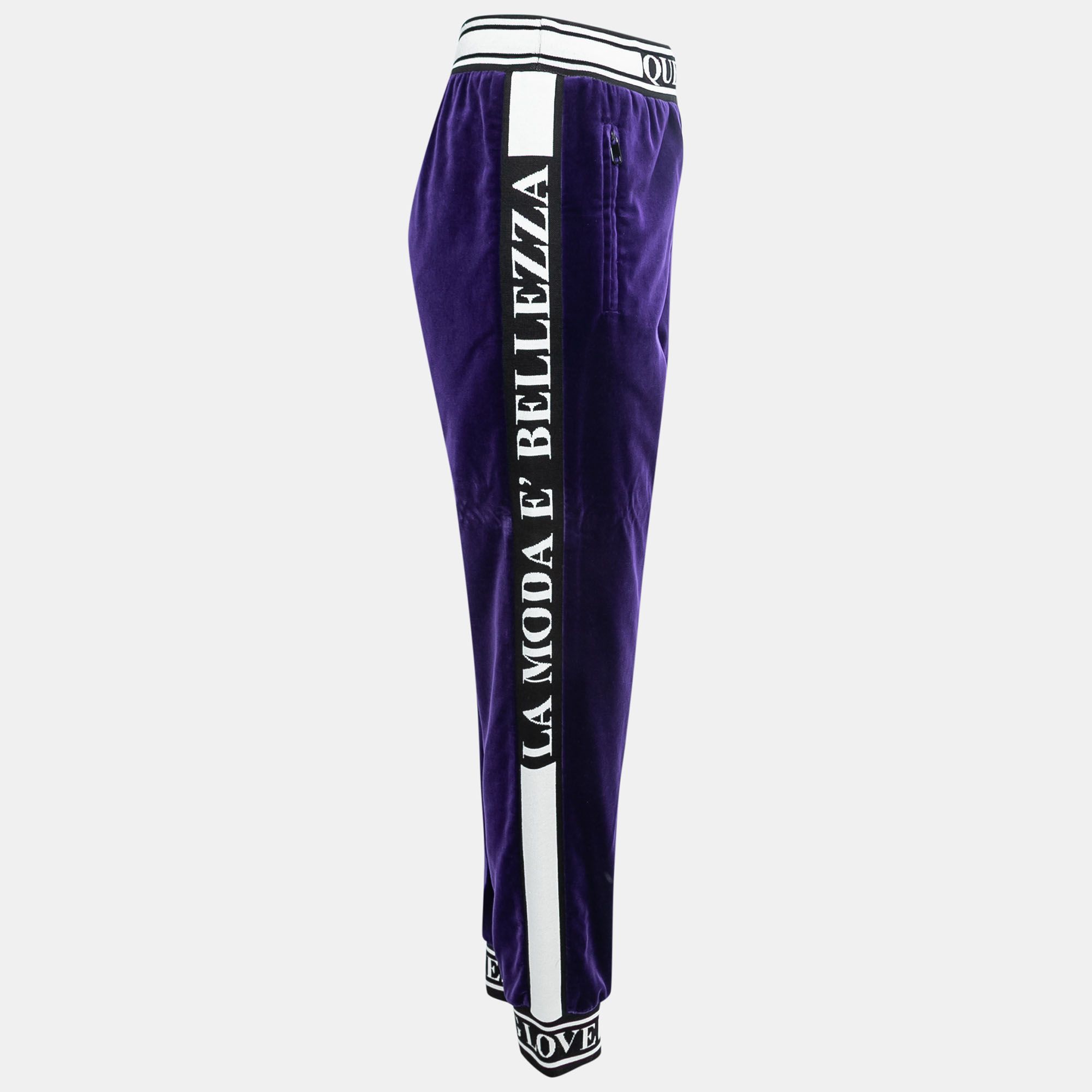 

Dolce & Gabbana Purple Velvet Ribbed Detail Track Trousers