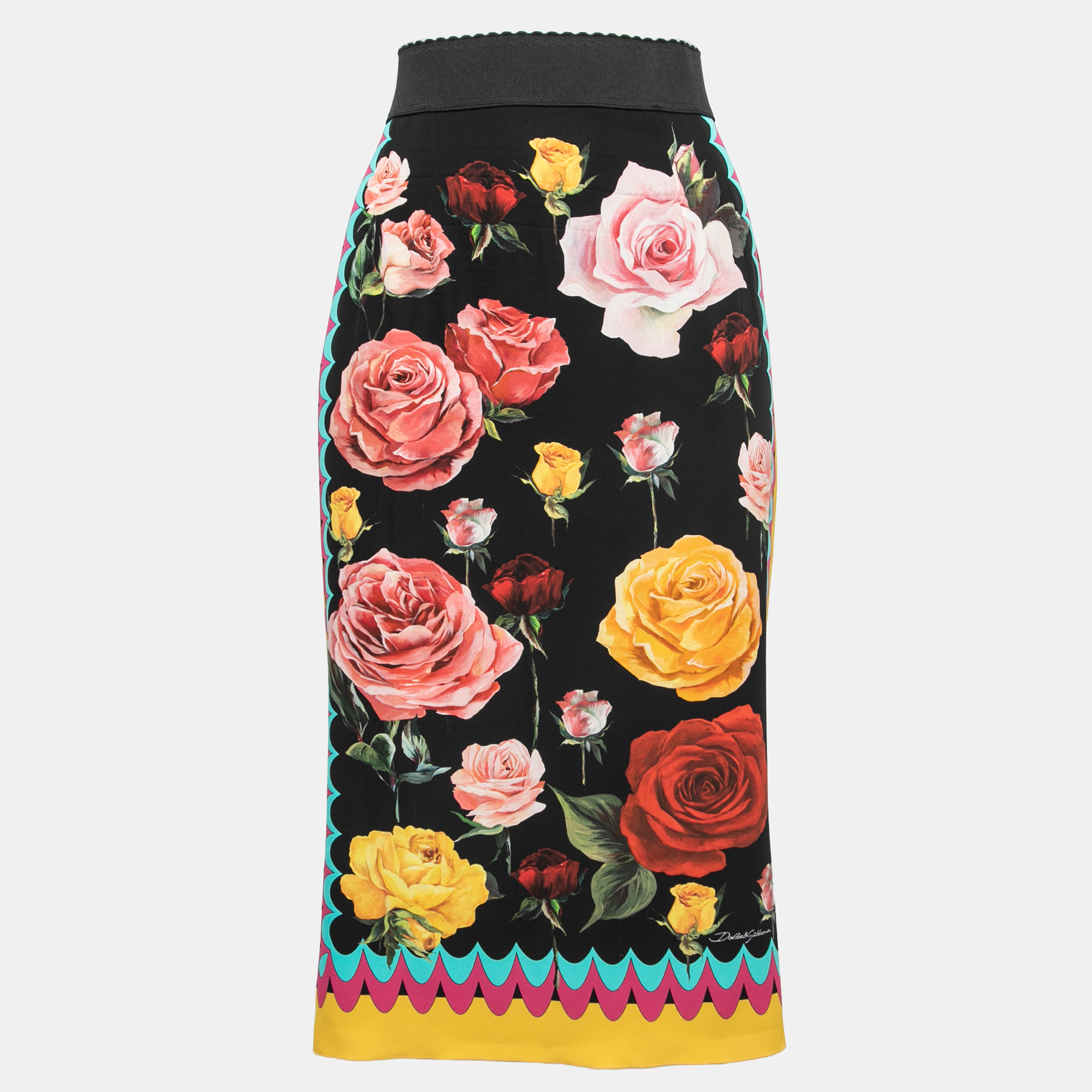 Pre Owned Dolce & Gabbana Multicolor Floral Printed Silk Midi Skirt L