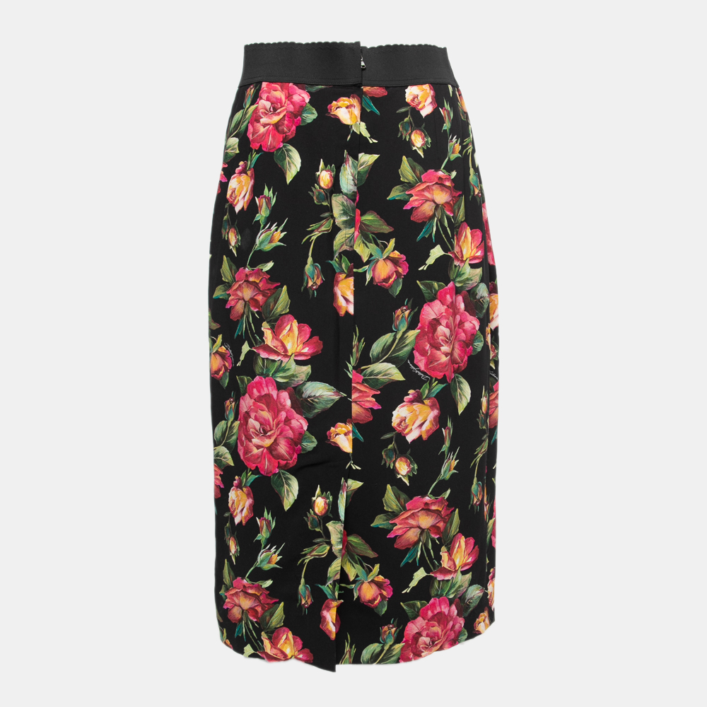 

Dolce & Gabbana Black Floral Crepe Skirt