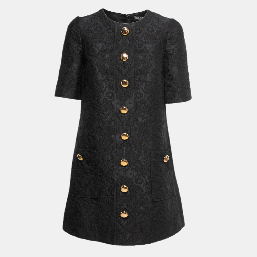 Pre Owned Dolce & Gabbana Black Floral Jacquard Shift Dress S