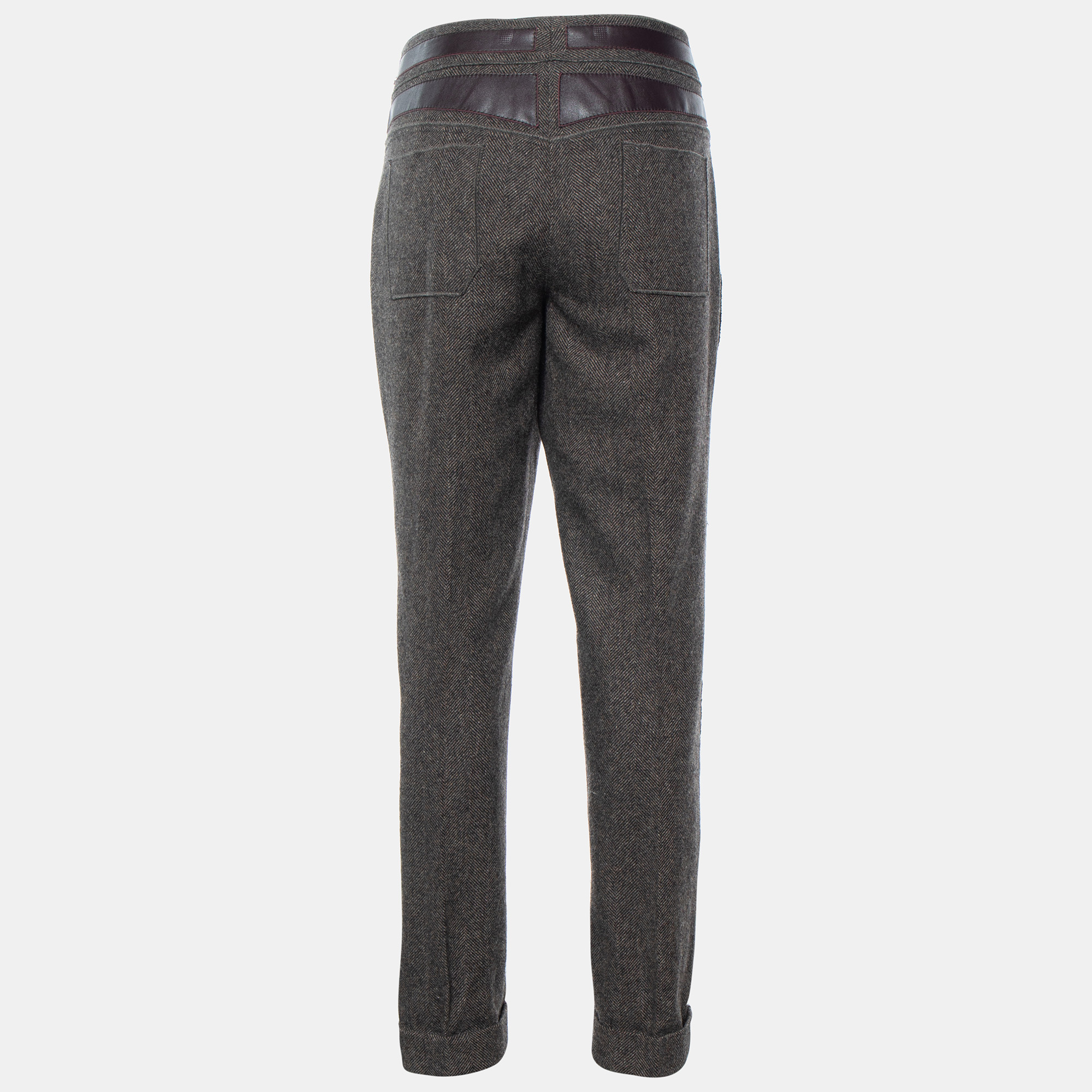 

Dolce & Gabbana Brown Zig Zag Patterned Wool & Leather Detail Pants