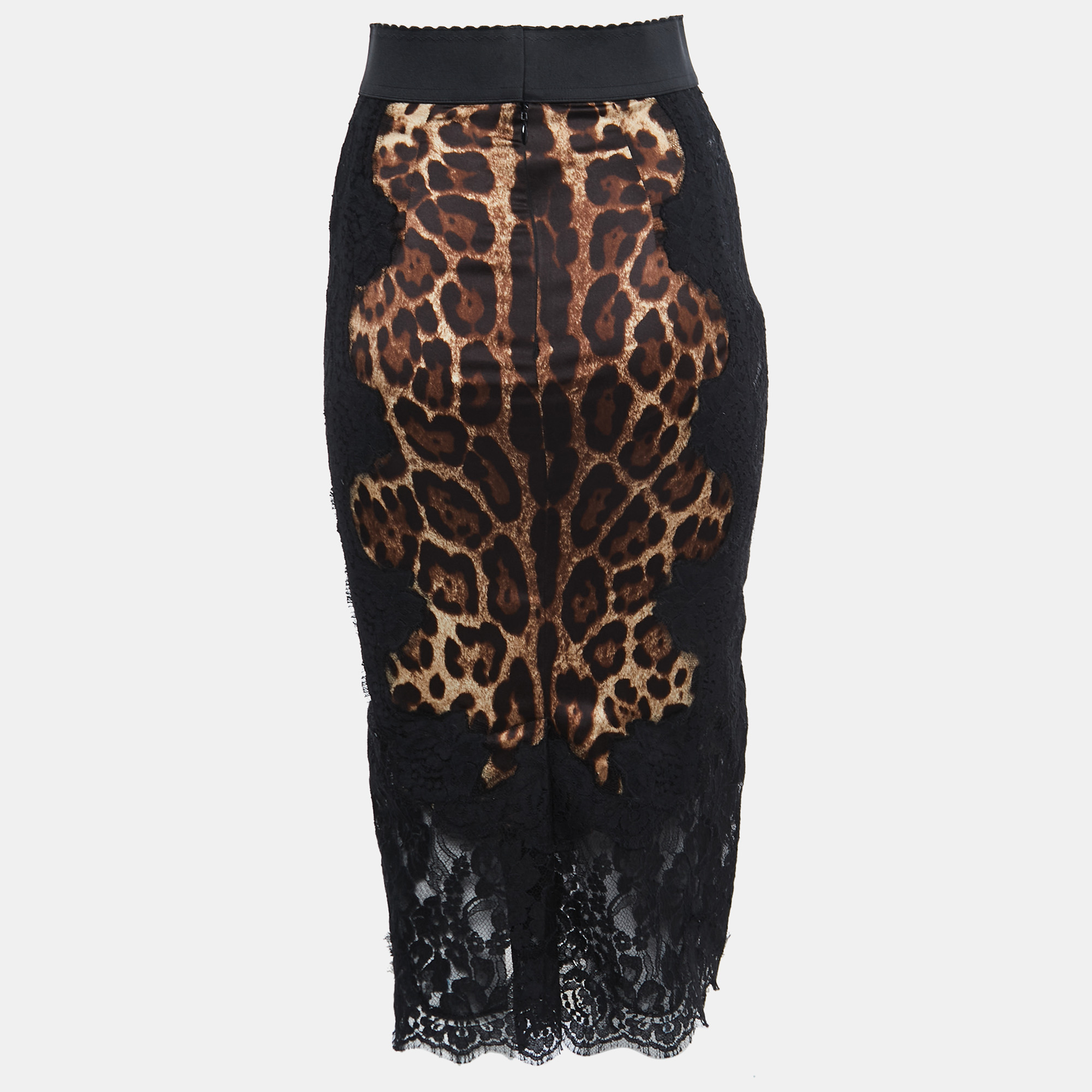 

Dolce & Gabbana Brown Leopard Print Silk & Lace Pencil Skirt