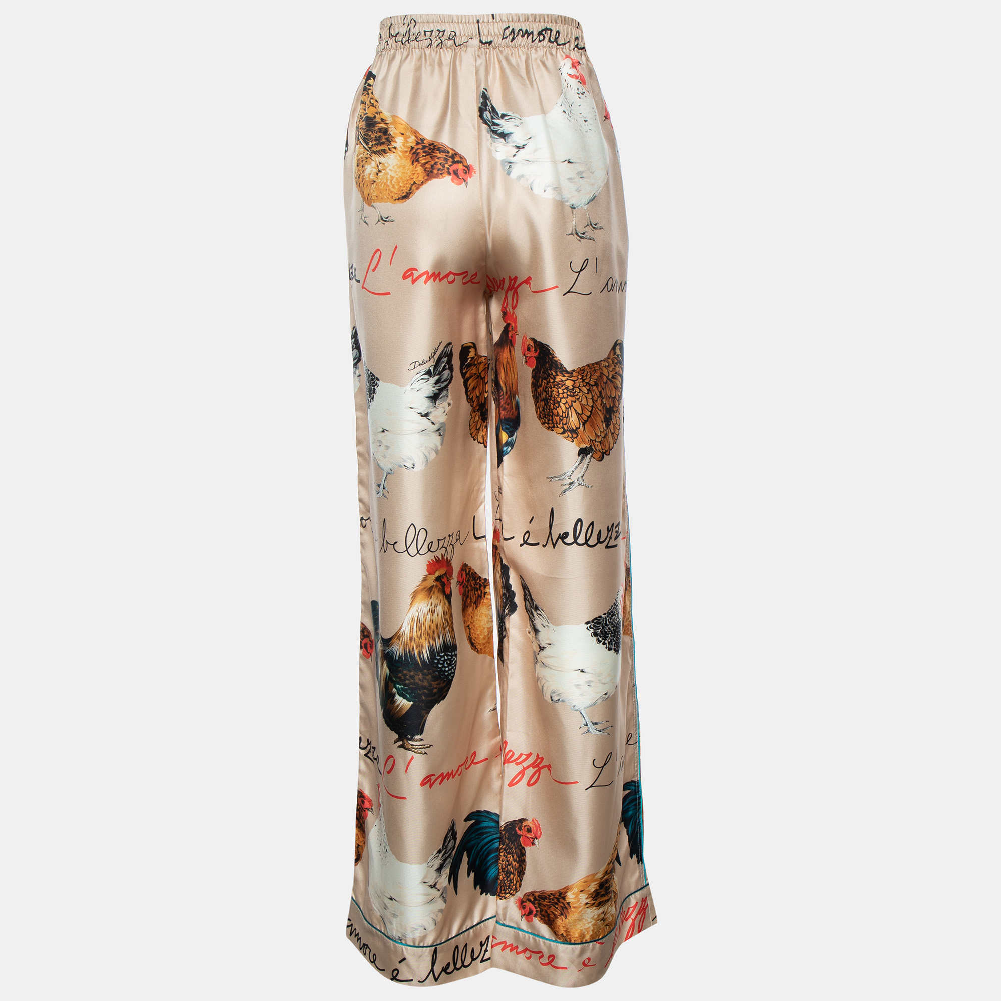 

Dolce & Gabbana Beige Hen Printed Silk Pajama Trousers