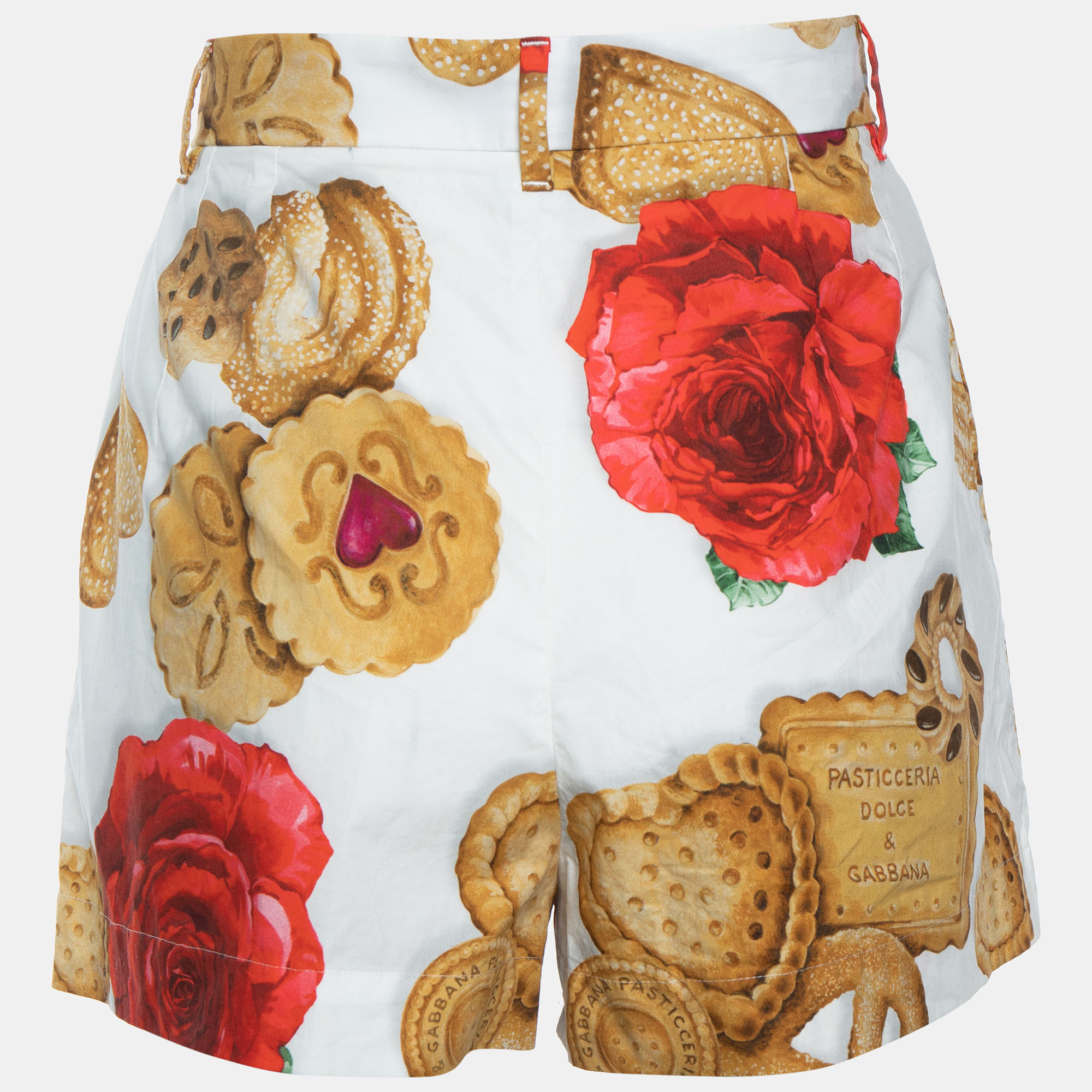 

Dolce & Gabbana White Cookie & Rose Printed Cotton Short