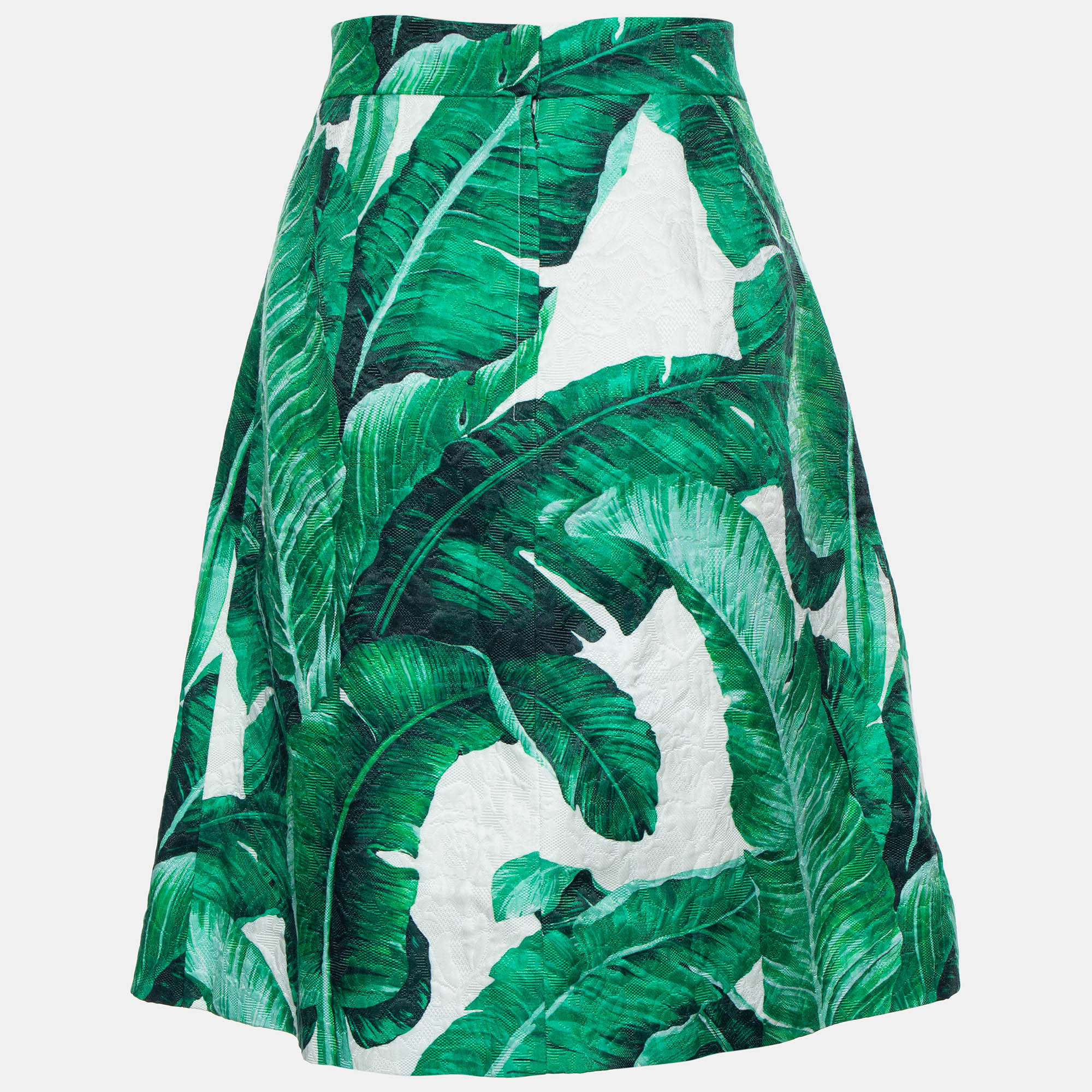 

Dolce & Gabbana Green Banana Leaf Printed Cotton Jacquard Skirt