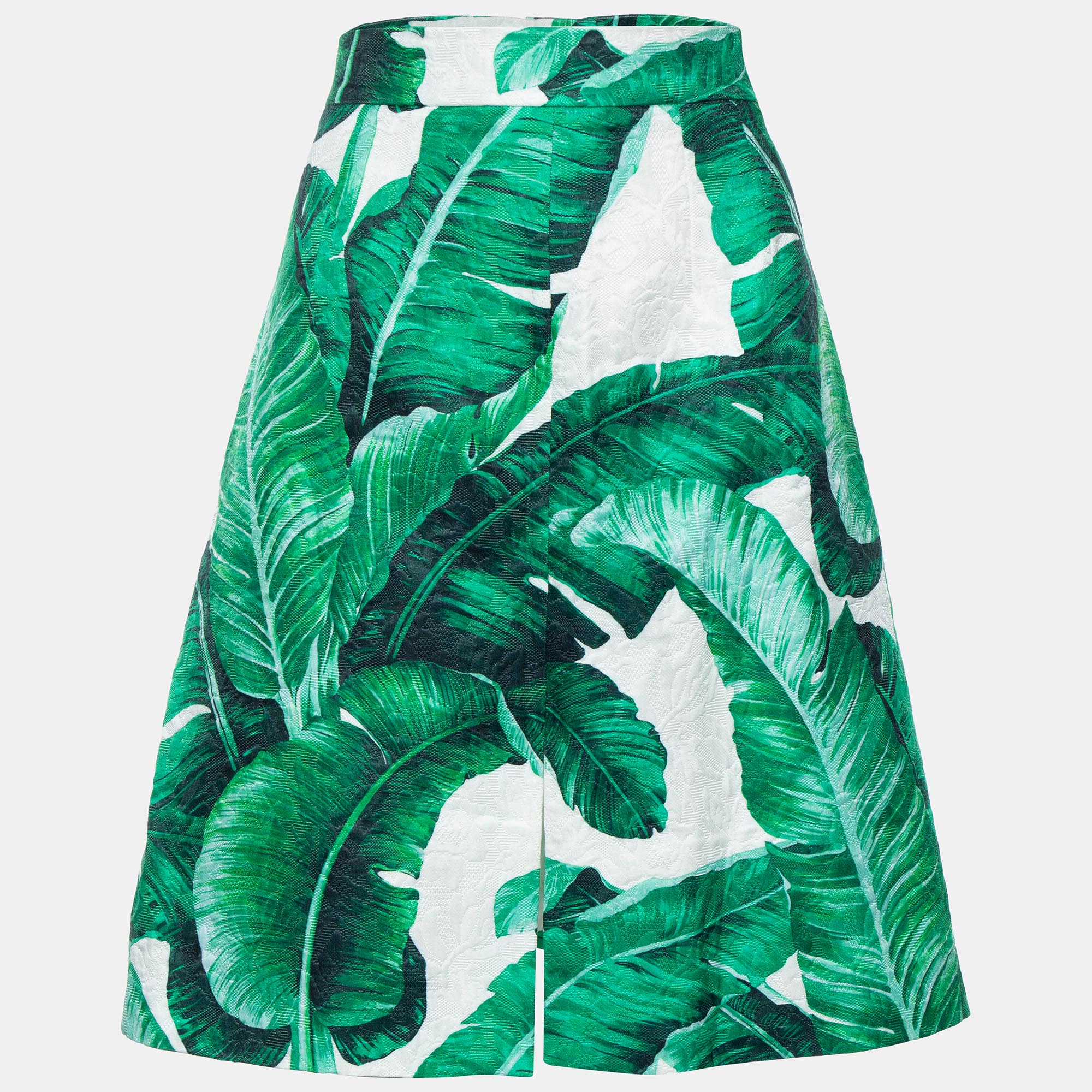 Pre-owned Dolce & Gabbana Green Banana Leaf Printed Cotton Jacquard Skirt M