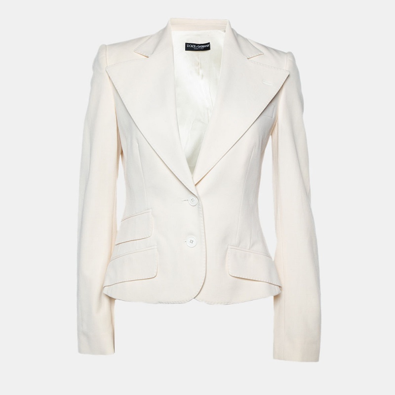 Dolce & Gabbana Cream Crepe Wool Blazer S