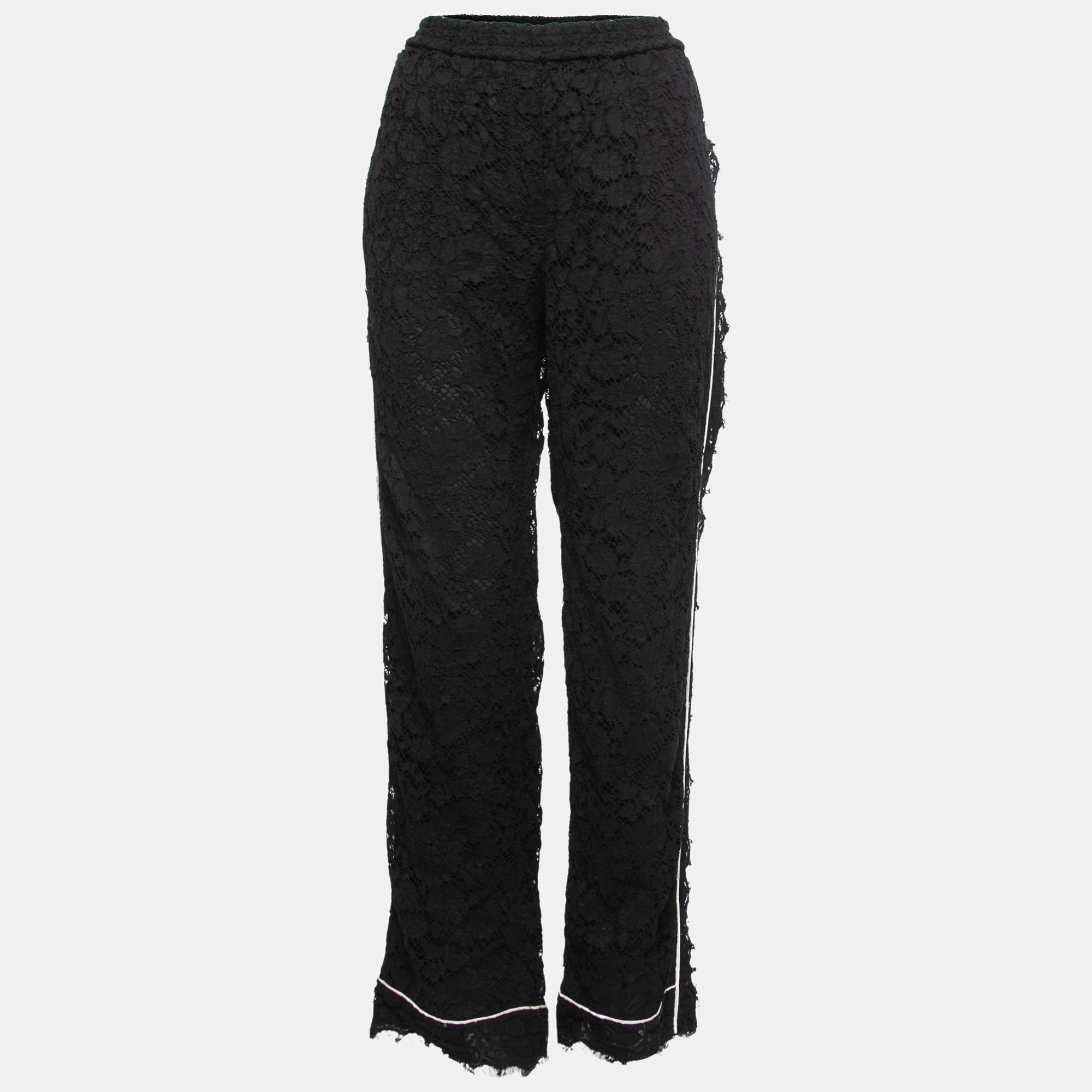 Pre-owned Dolce & Gabbana Black Lace Side Stripe Pants M