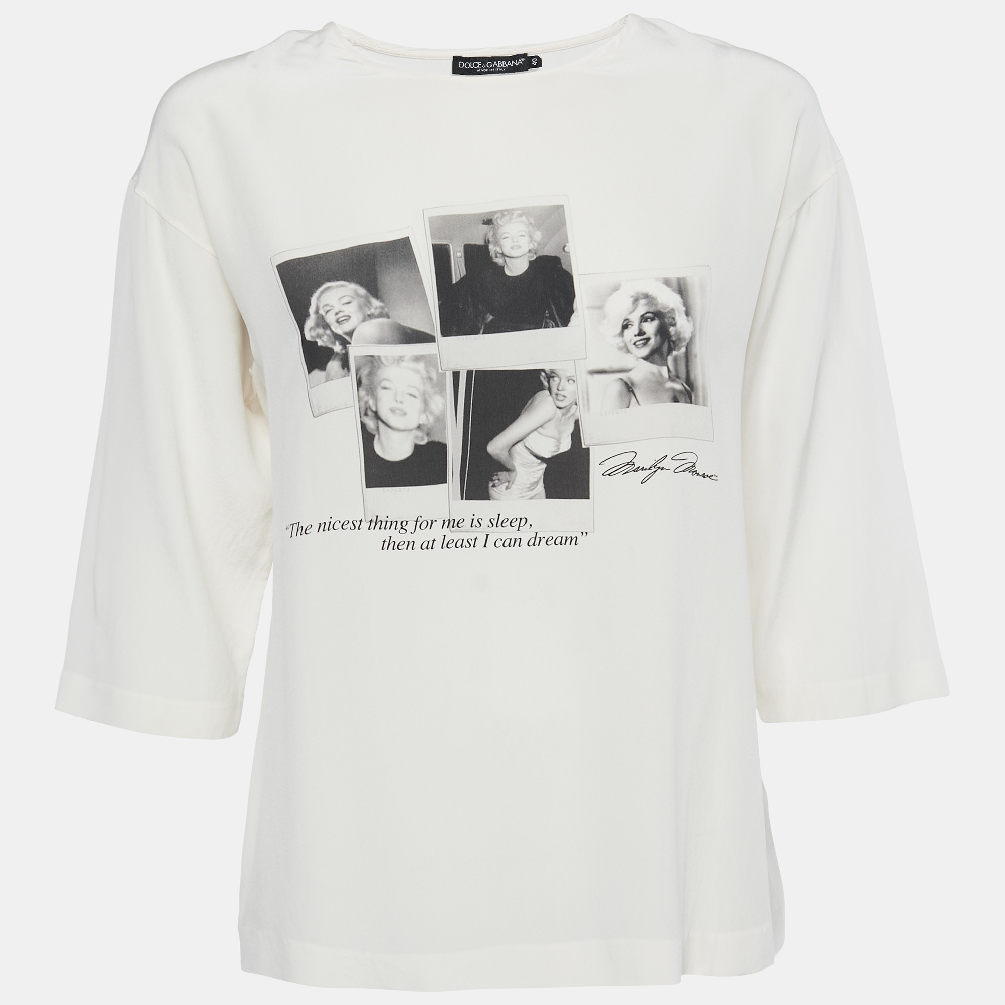 Pre Owned Dolce & Gabbana Cream Marilyn Monroe Print Silk Top S