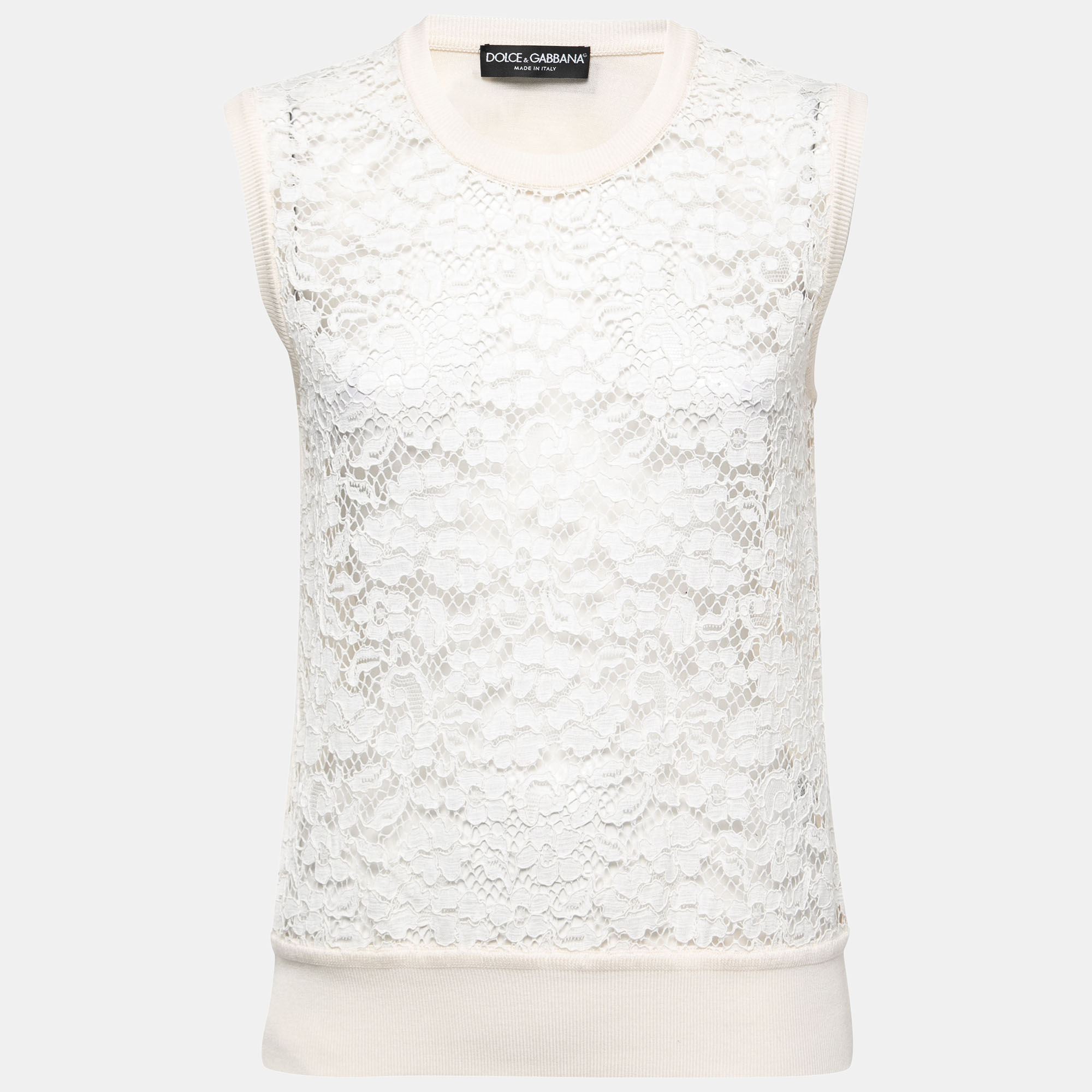 

Dolce & Gabbana Cream Lace & Knit Rose-Button Cardigan & Top Set
