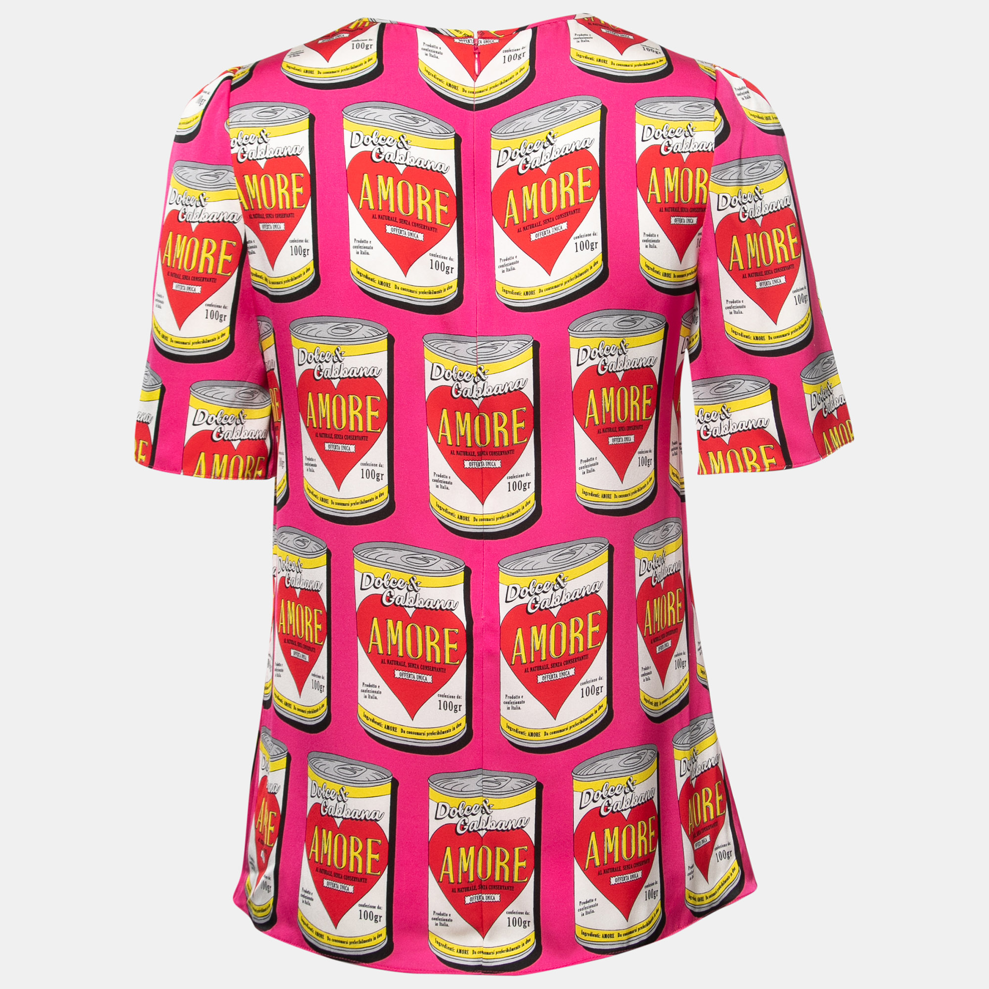 

Dolce & Gabbana Pink Silk Amore Soup Can Short Sleeve Top