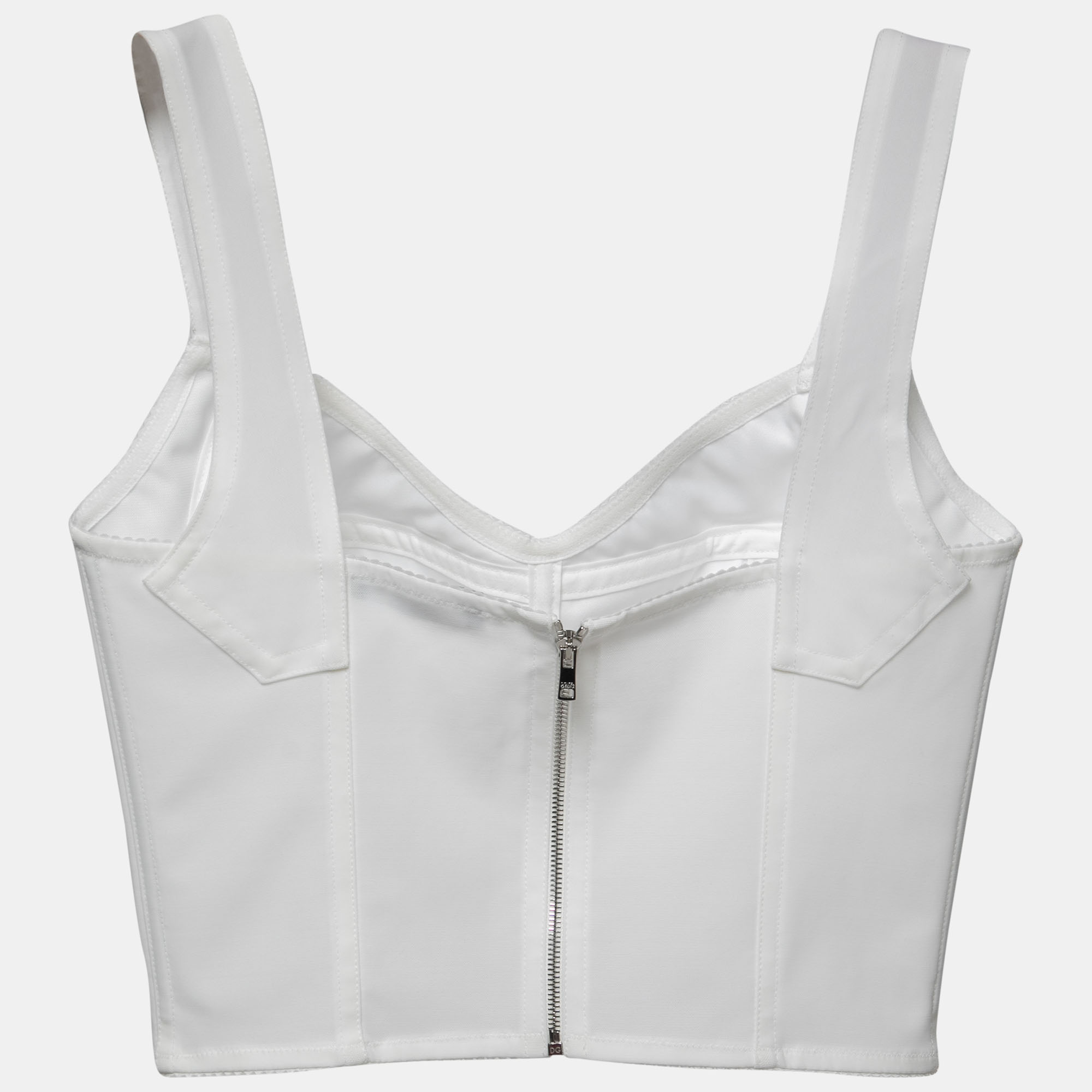 

Dolce & Gabbana White Lace & Mesh Bustier Cropped Top